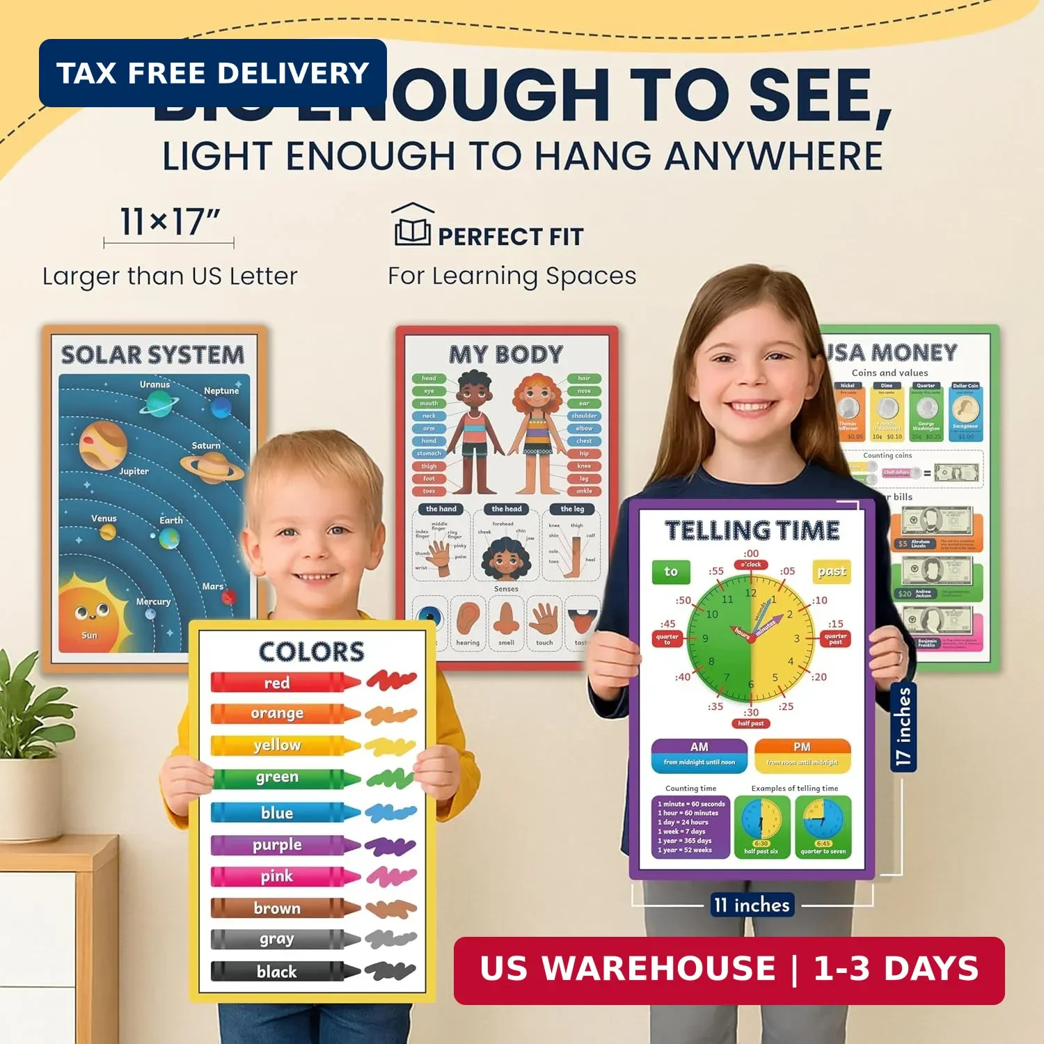 RYVE Educational Posters for Kids – 18 Laminated Preschool Posters for Classroom