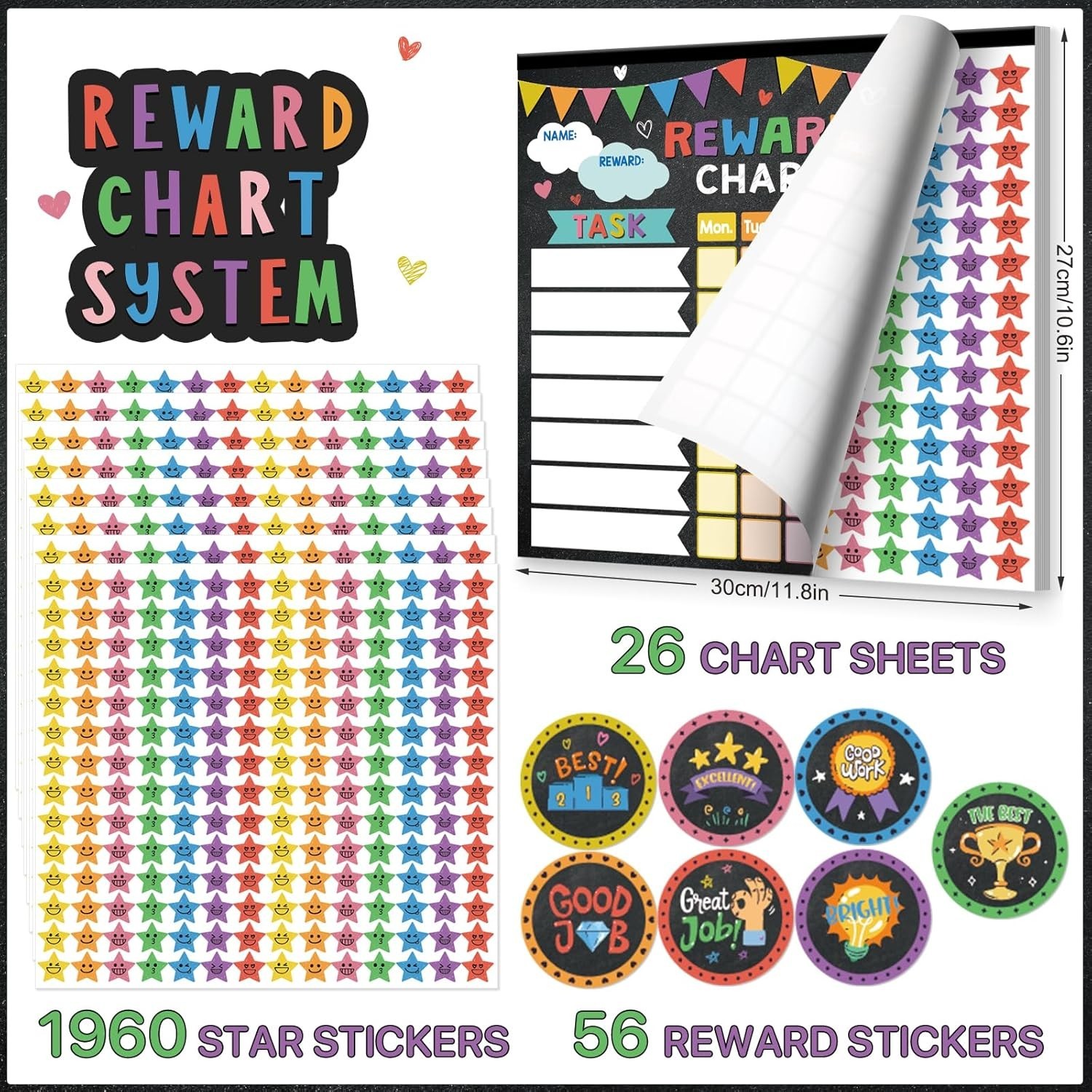 Reward Chart for Kids,Magnetic Behavior Chore Chart for Kids at Home,26 Black…