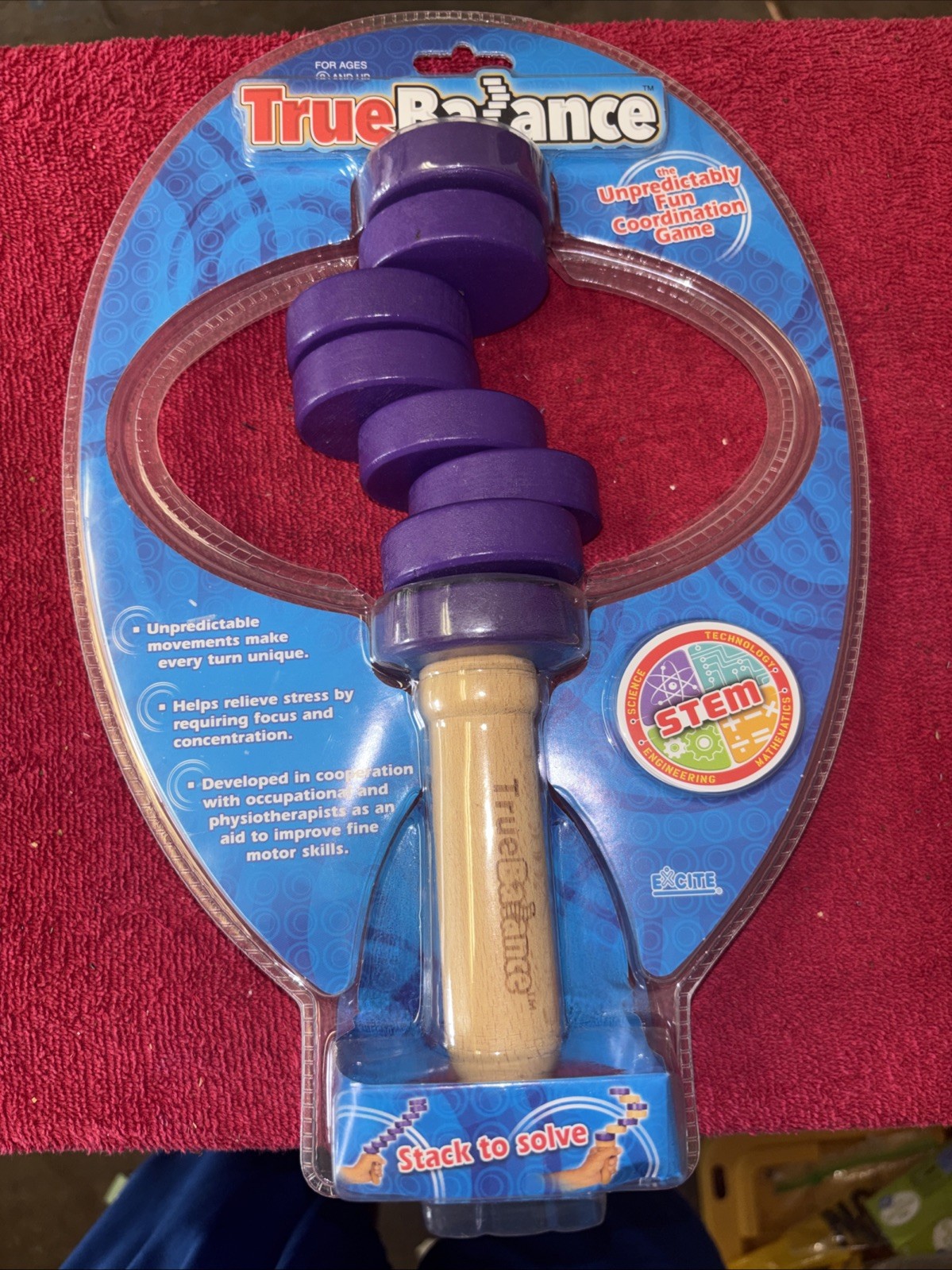 True Balance Handheld Wooden Toy Game by Excite STEM Coordination Blue SEALED
