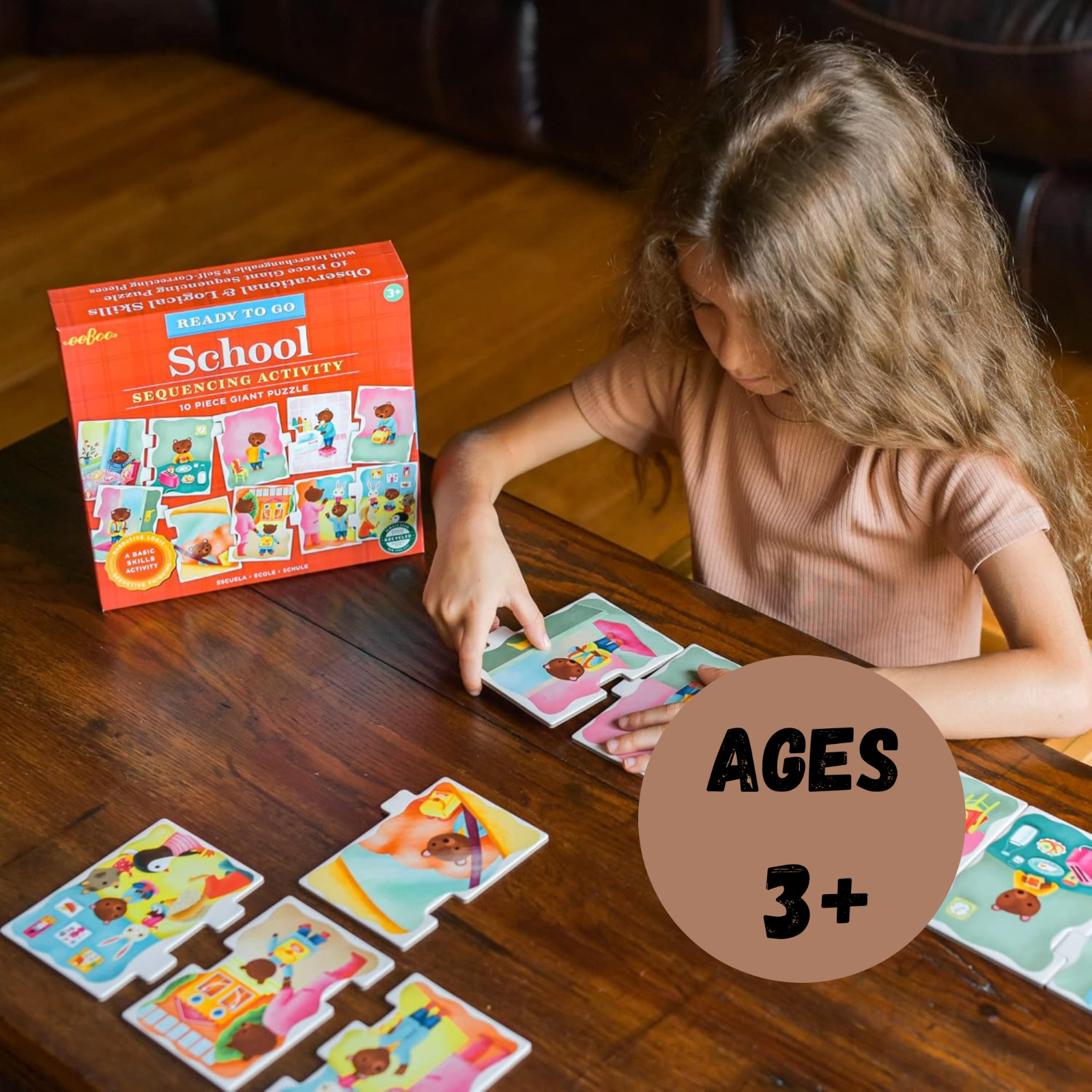 Eeboo Ready to Go School Sequencing Puzzle PreK Kindergrten 10 Giant Pieces New