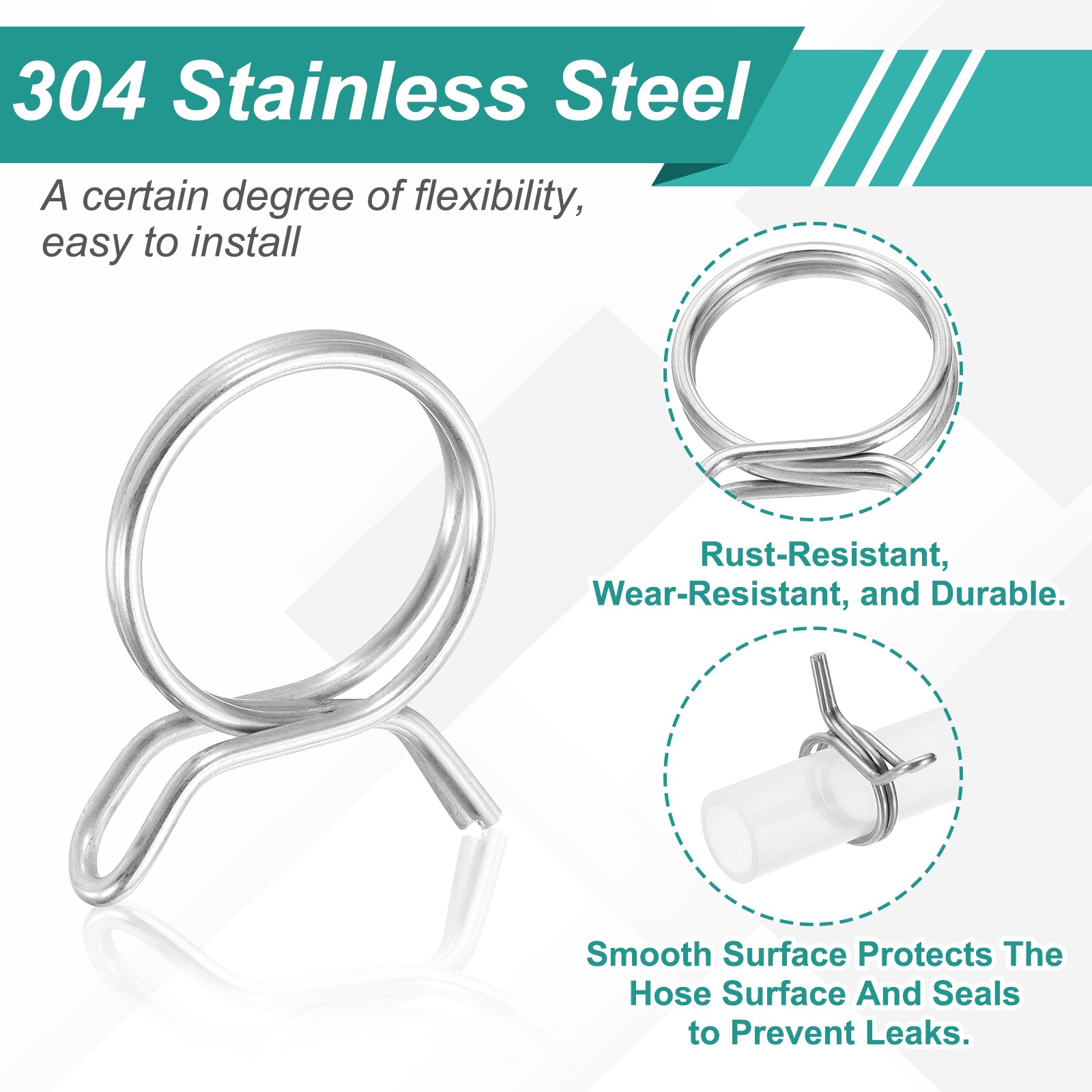 12Pcs 23mm ID 23-26.8mm OD Double Wire Spring Hose Clamp Spring Clips Clamps