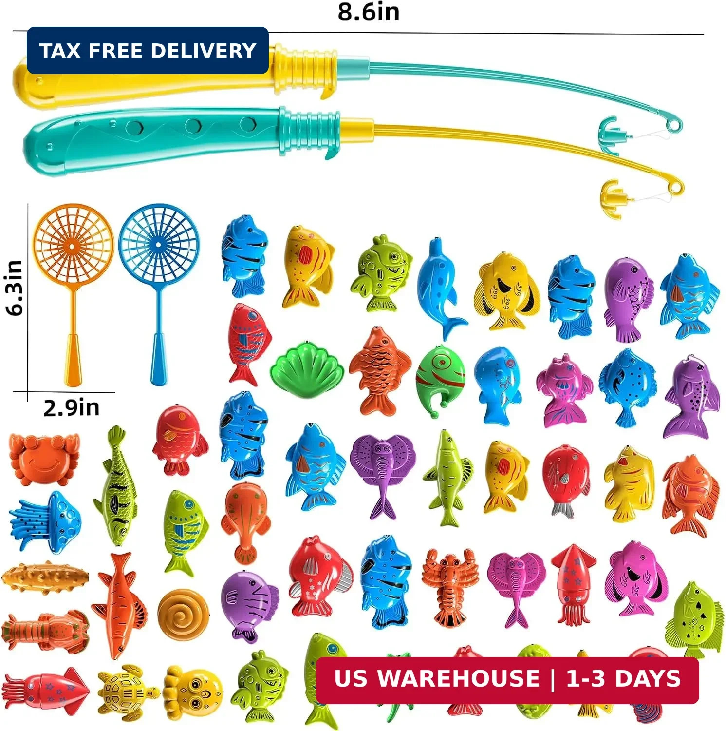 TEMI Fishing Toy Game for Kids 3 4 5 6 7 8 Years Old, 51 Fish Bath Playset for T