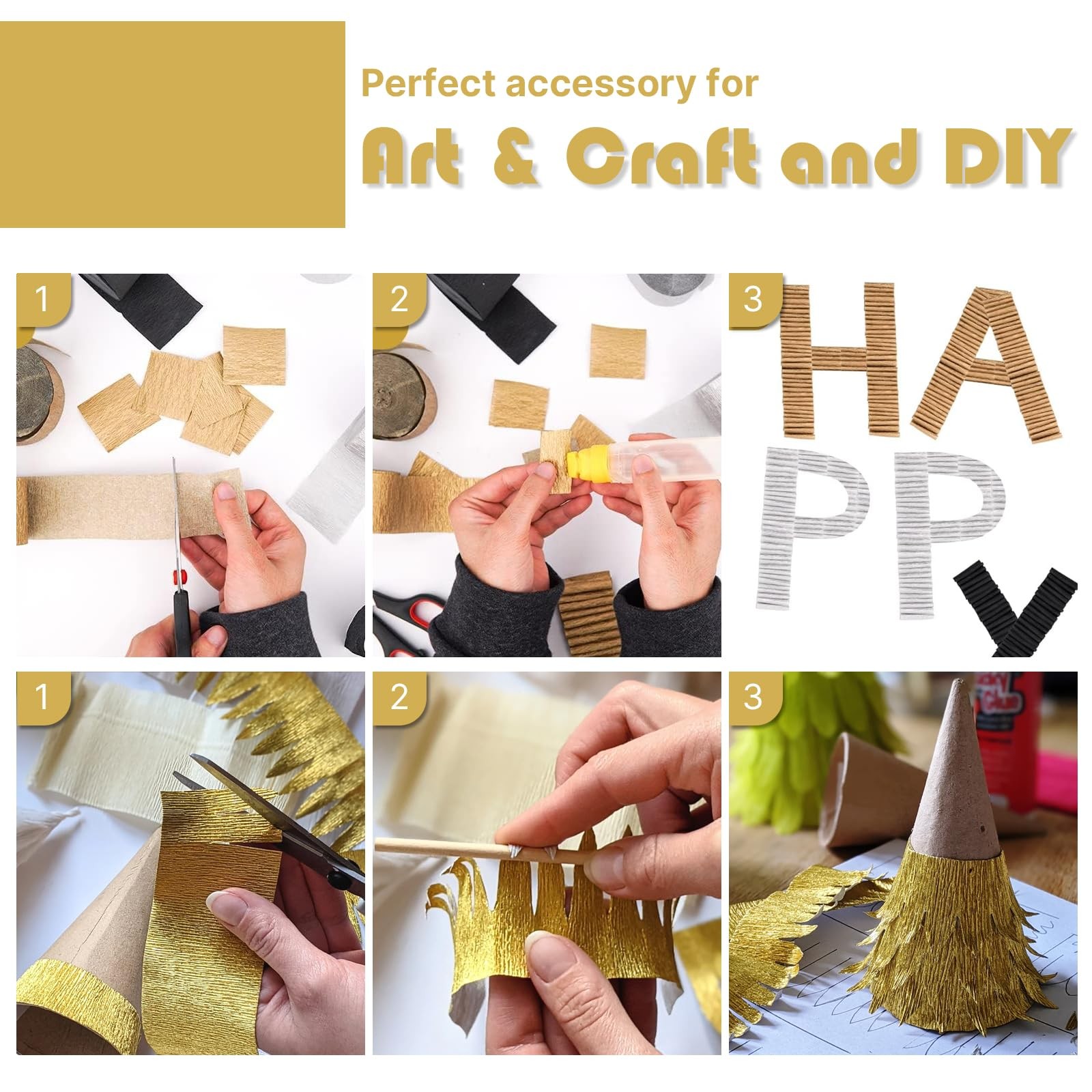 Gold Crepe Paper Streamers 4 Rolls 328ft Party Decoration for Wedding Birthday
