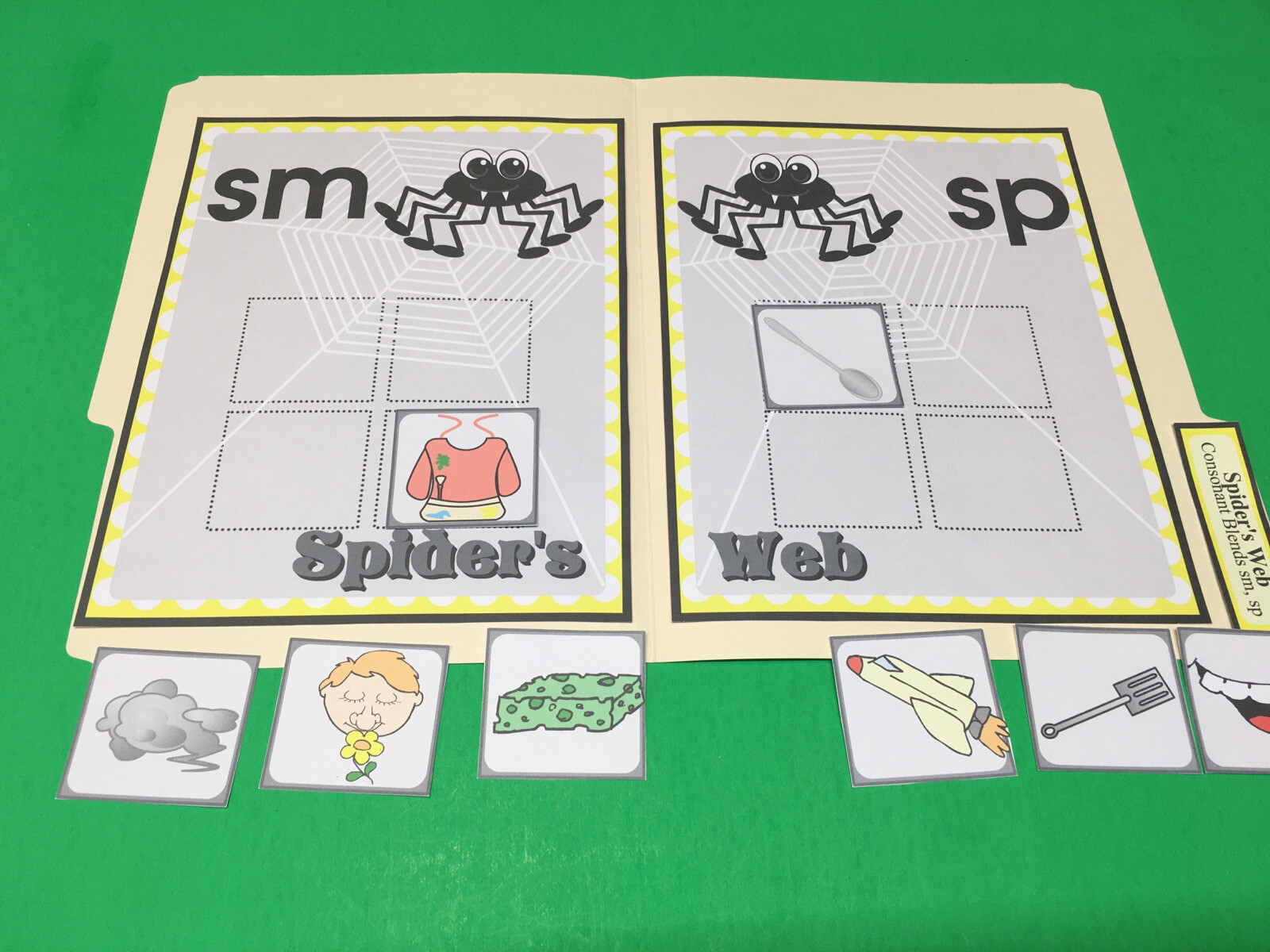 Spiders Web – Phonics Sm / Sp – DIY File Folder game – Printed / Uncut