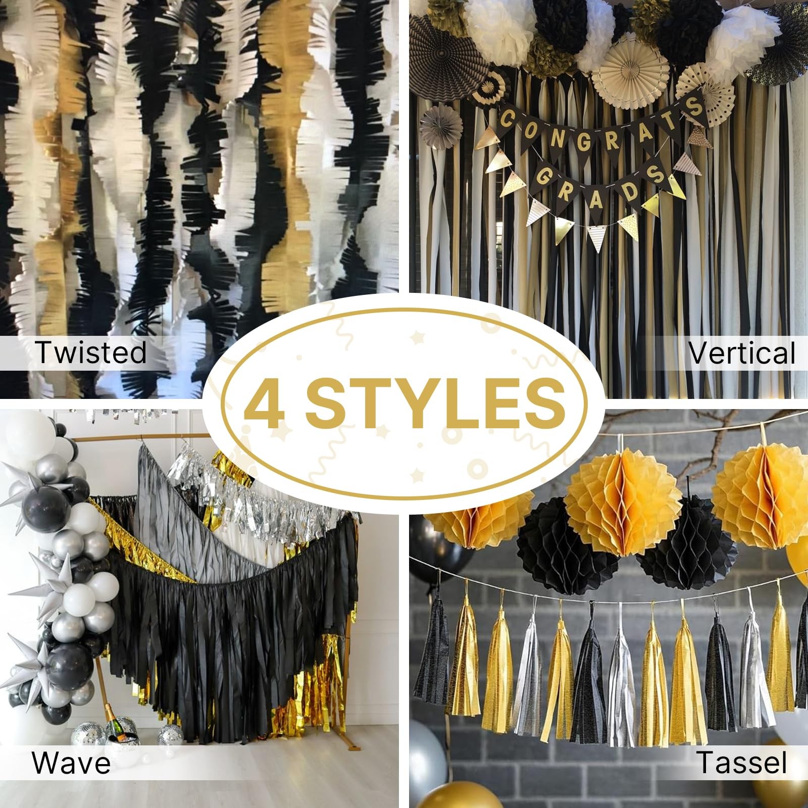 Gold Crepe Paper Streamers 4 Rolls 328ft Party Decoration for Wedding Birthday