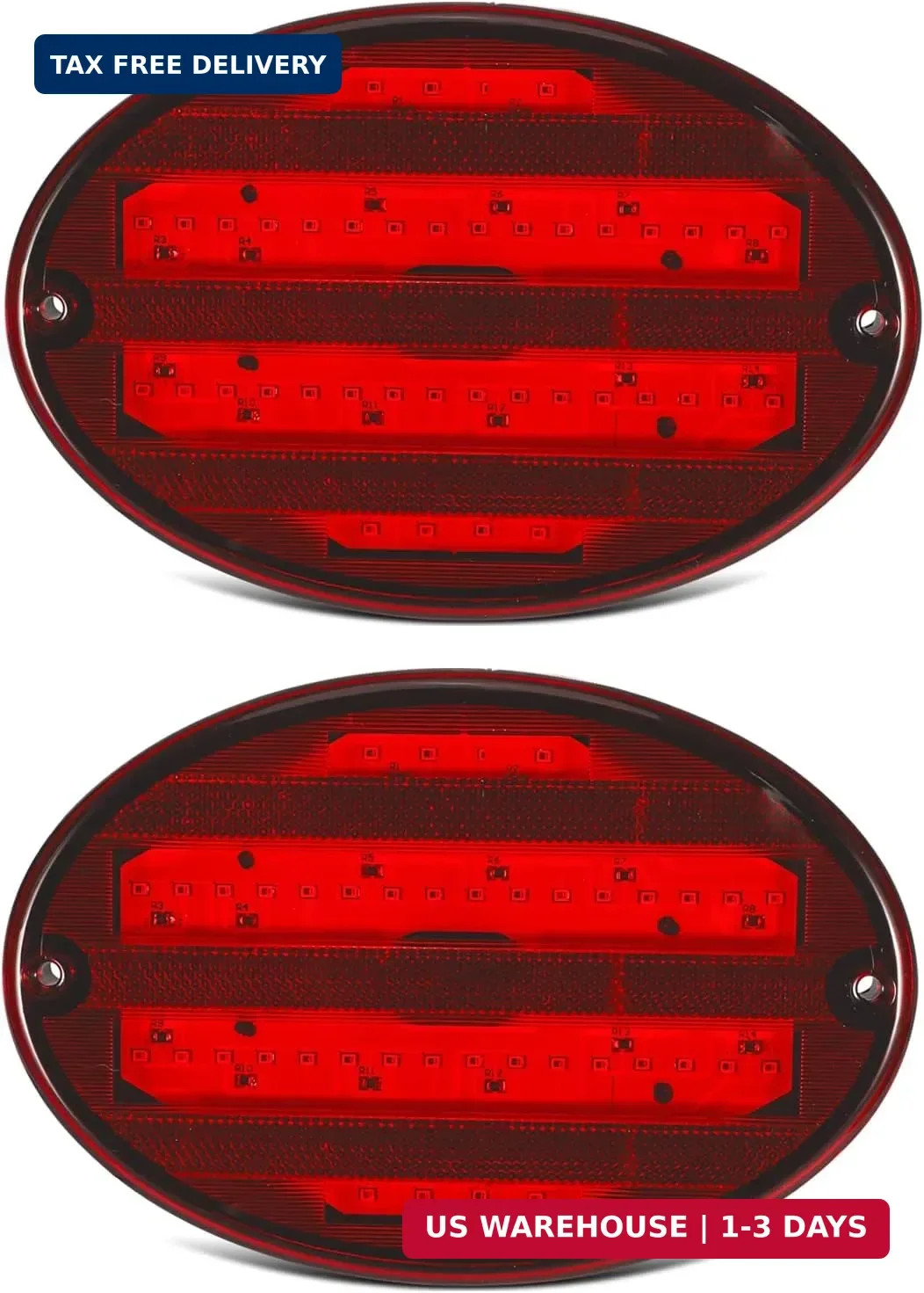 Partsam 2Pcs 8.5″ Oval Led Tail Lights 40LED Red for Trailer RV Motorhome Airstr