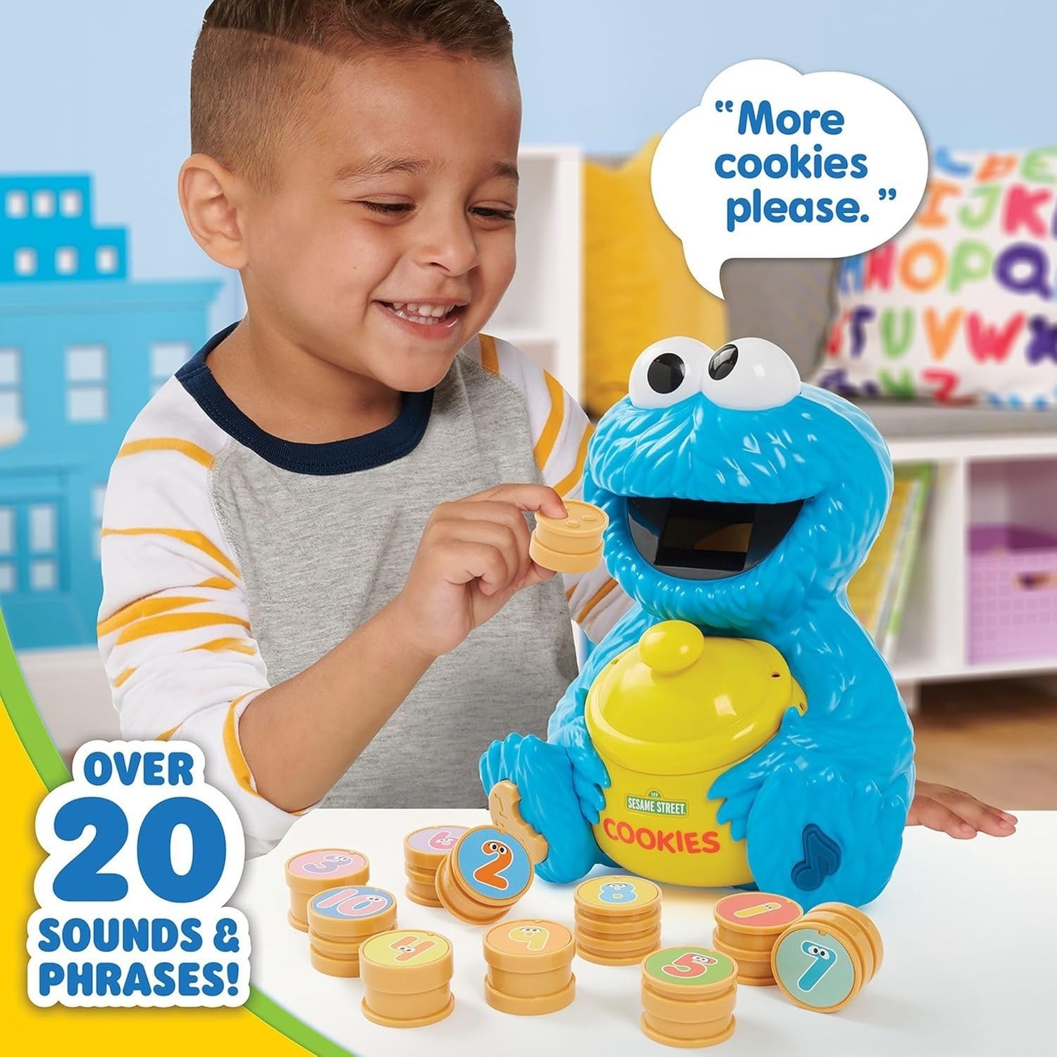 Sesame Street Cookie’s Counting Jar, 12-Pieces, 20+ Phrases and Sounds, Learning