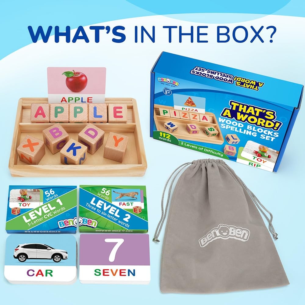 Spelling Games with Flash Cards, 112 Words, Montessori Toys for 3 4 5 6 Years…