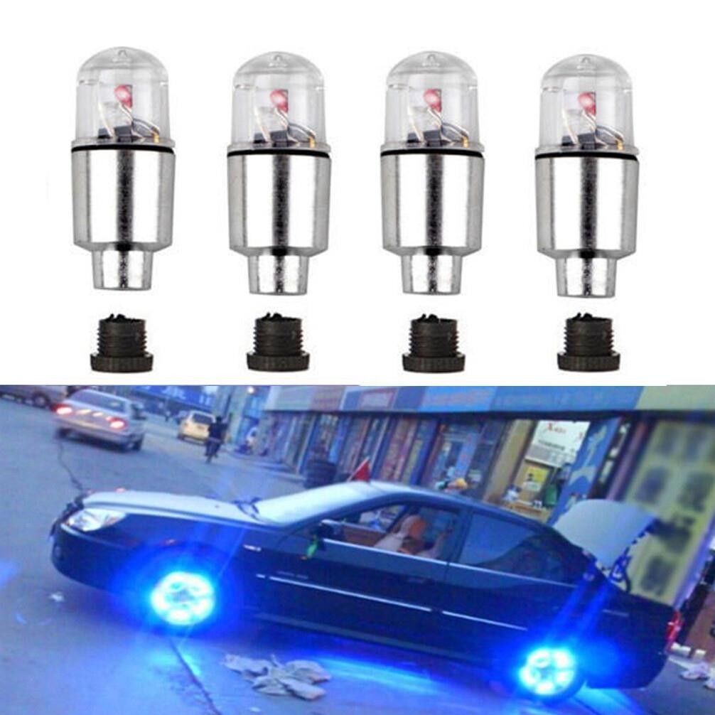4x Car Wheel Tire Tyre Air Valve Stem Blue LED Light Lamp Caps Cover Accessories