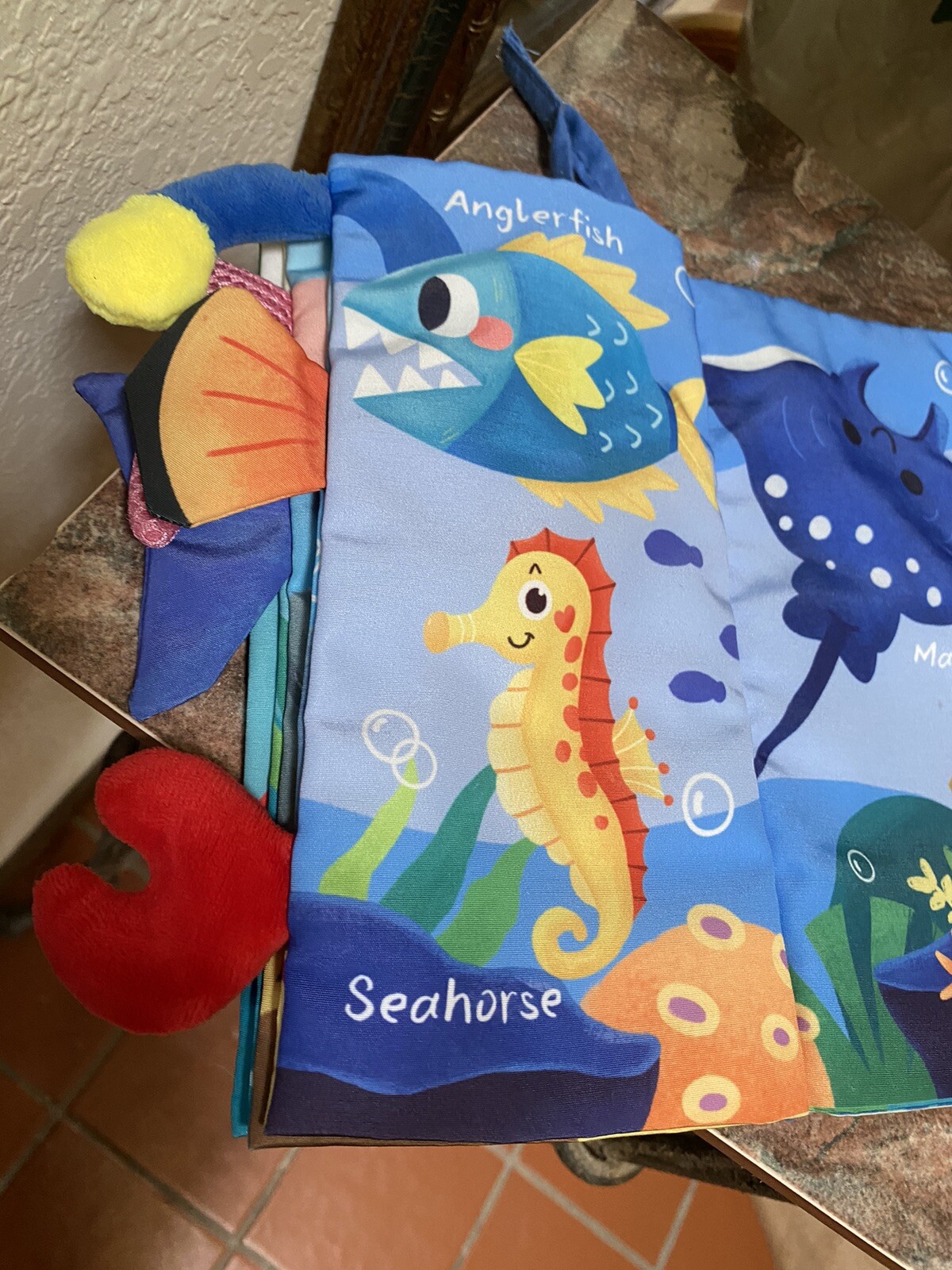 hahaland Baby Book 0-6 Months Touch Feel First Cloth Crinkle Soft Marine Animals