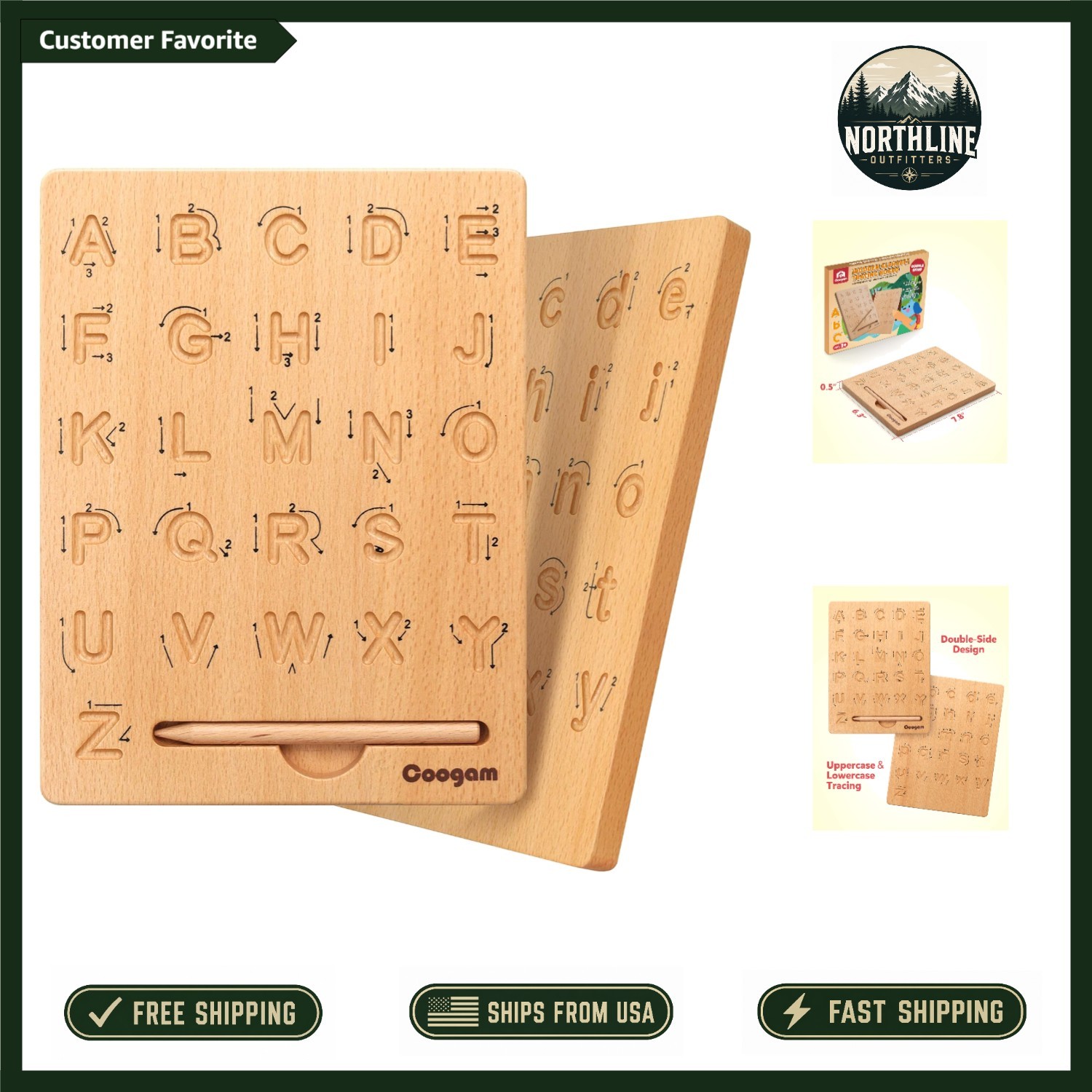 Double-Sided Wooden Alphabet Tracing Board for Kids Age 3-6 – Montessori Gift