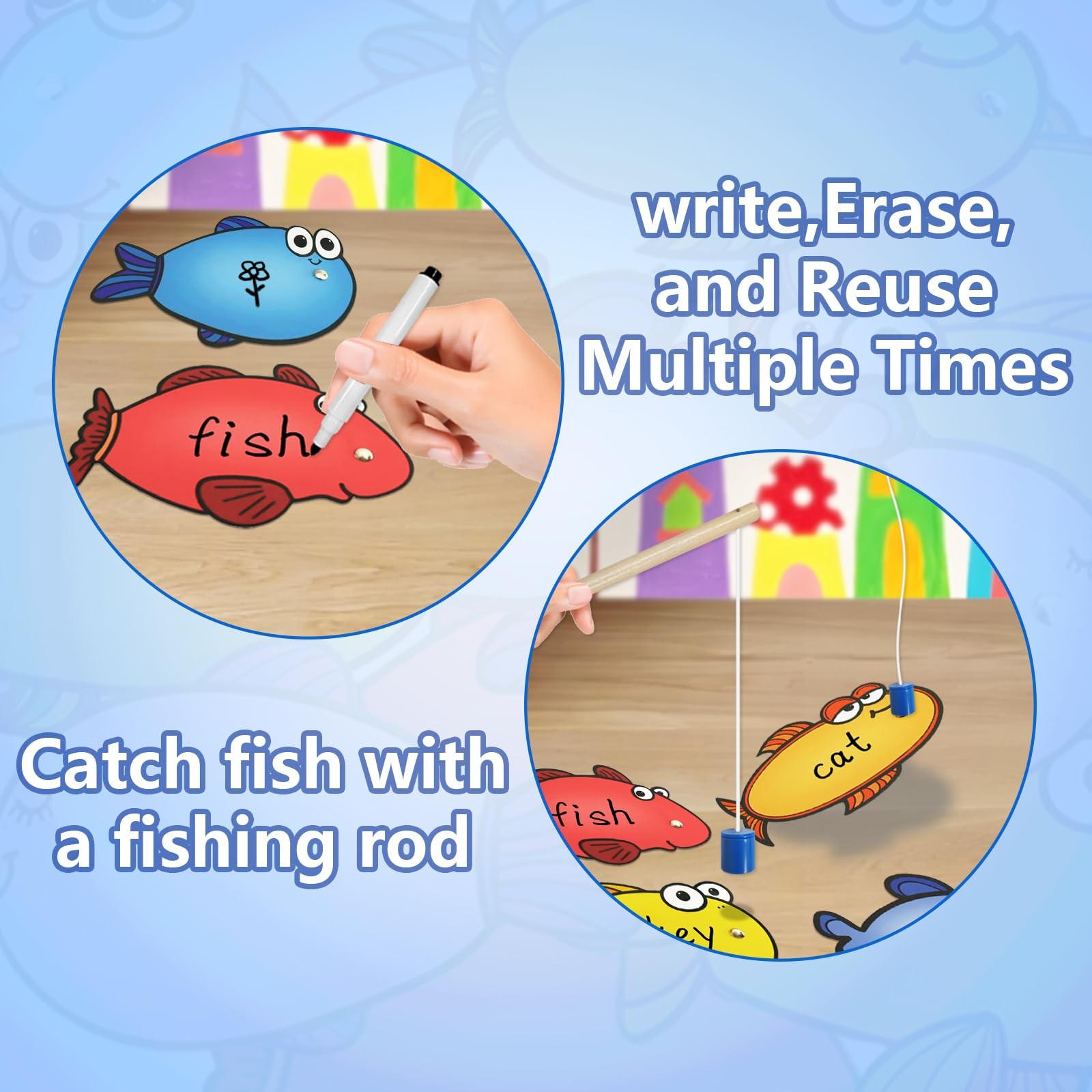 Magnetic Fishing Game 40 Dry Erase Fish Cards 48 Sight Words Flash Cards Kind…