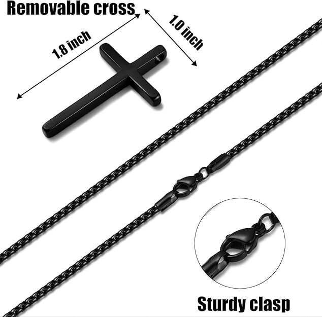 Cross Necklace for Men, Silver/Gold/Black Mens Cross Necklaces with 2.5mm