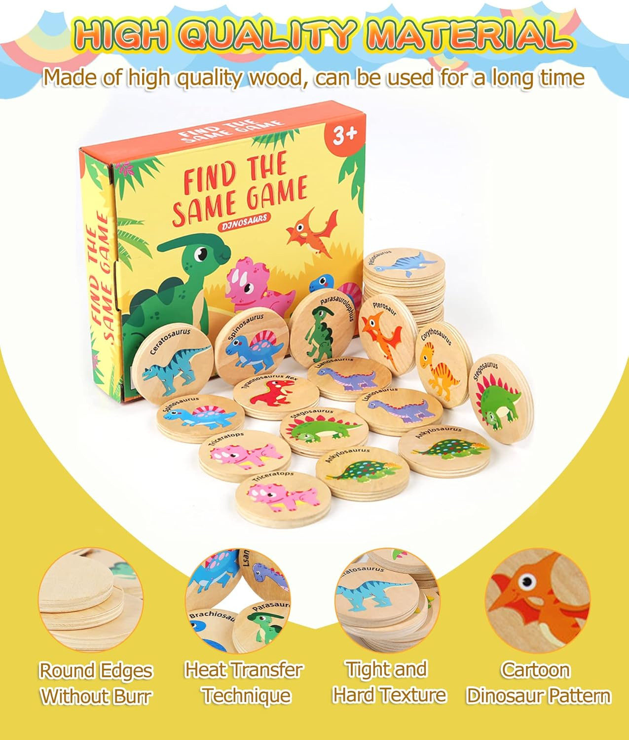 Wooden Match Memory Game for Kids, 24Pc Memory Matching Cards, Educational Memor