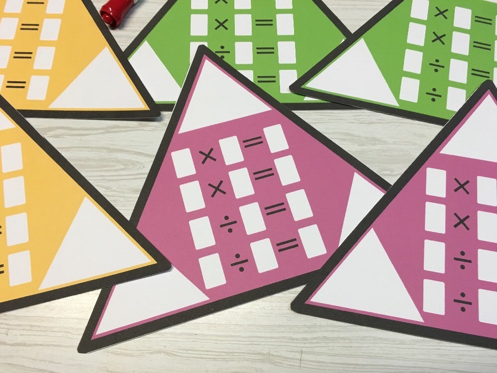 Multiplication Fact Families Triangles – 6 Laminated Dry Erase Activity Card