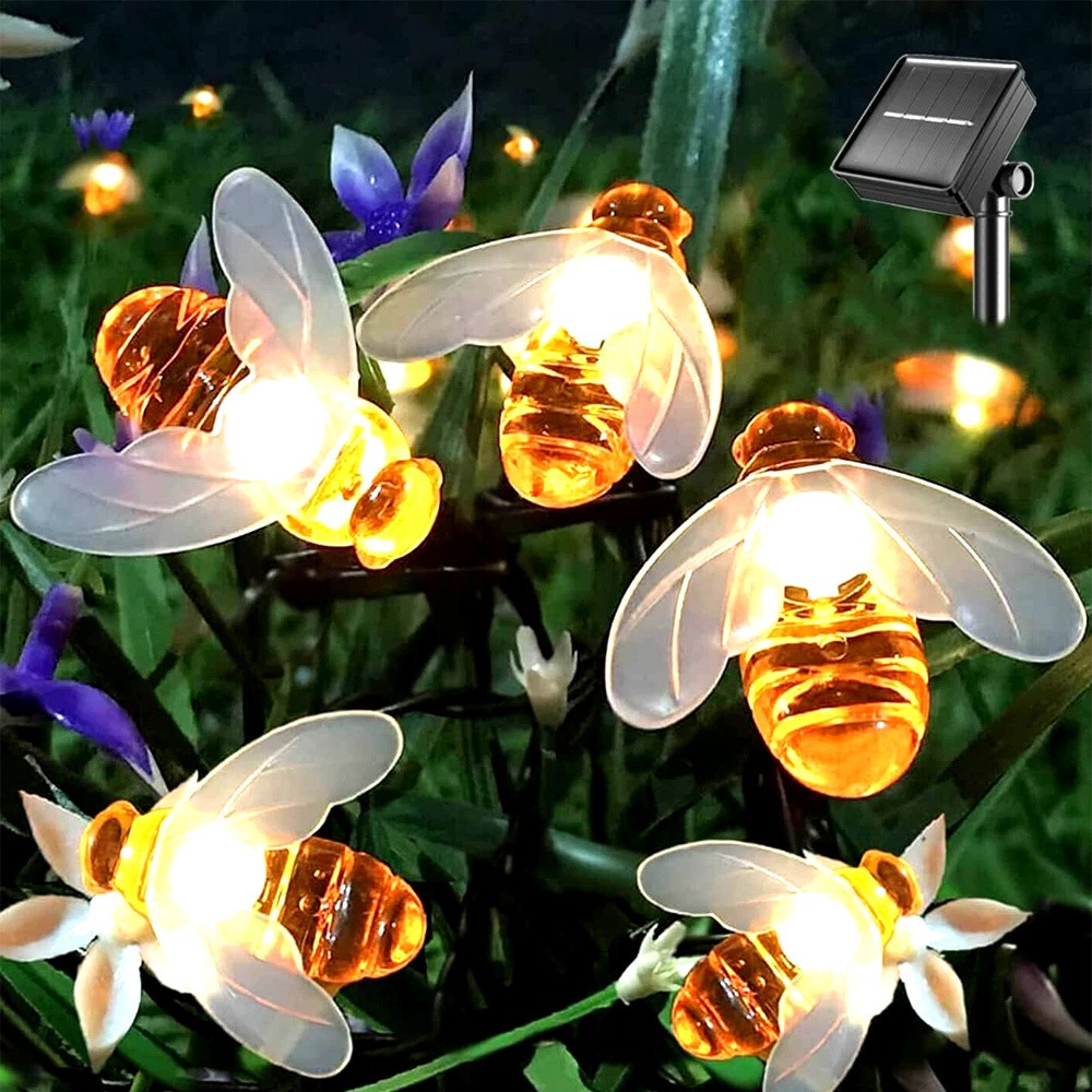Solar Outdoor Bumble Bee Lights, 20 LED Waterproof Garden Fairy Decoration