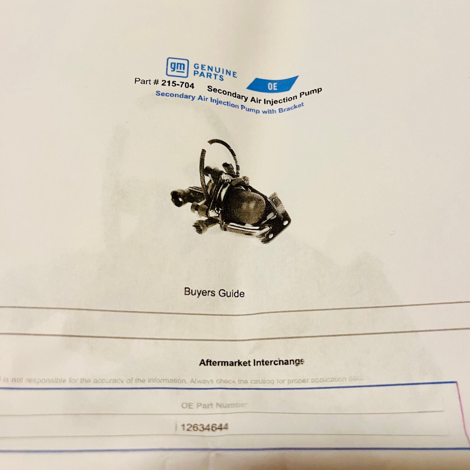 GM Genuine Parts 215-704 (12634644) Secondary Air Injection Pump
