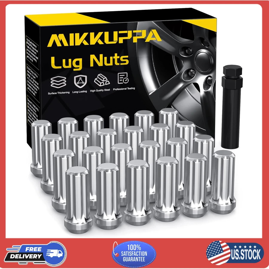 24pc M14x1.5 Chrome Lug Nuts for Chevy Silverado GMC Sierra 23mm Bulge Acorn