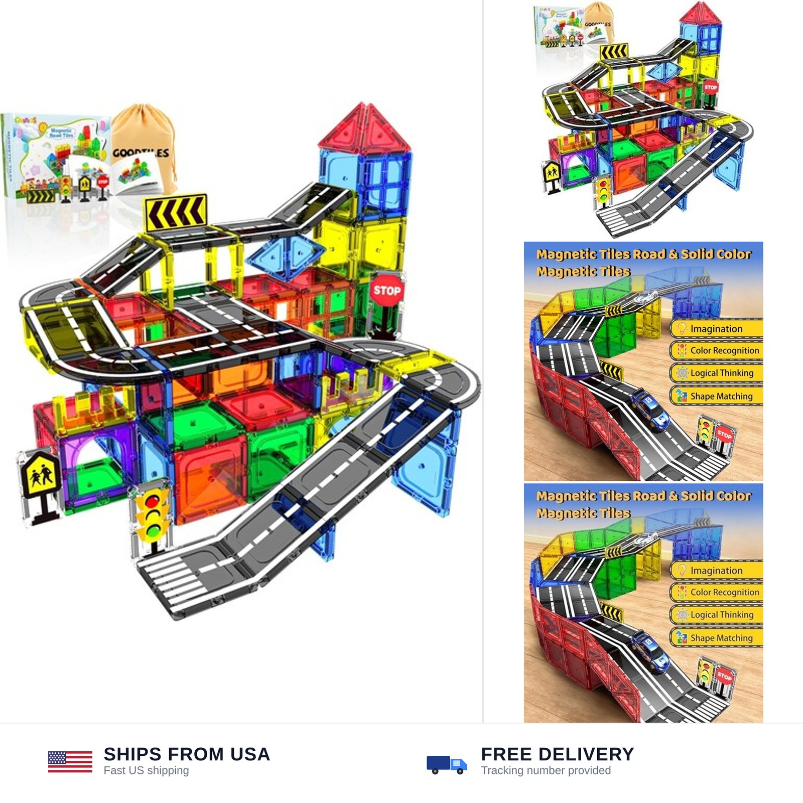 Magnetic Tiles – Road Set, Magnetic Building Blocks, Preschool Montessori Toy…
