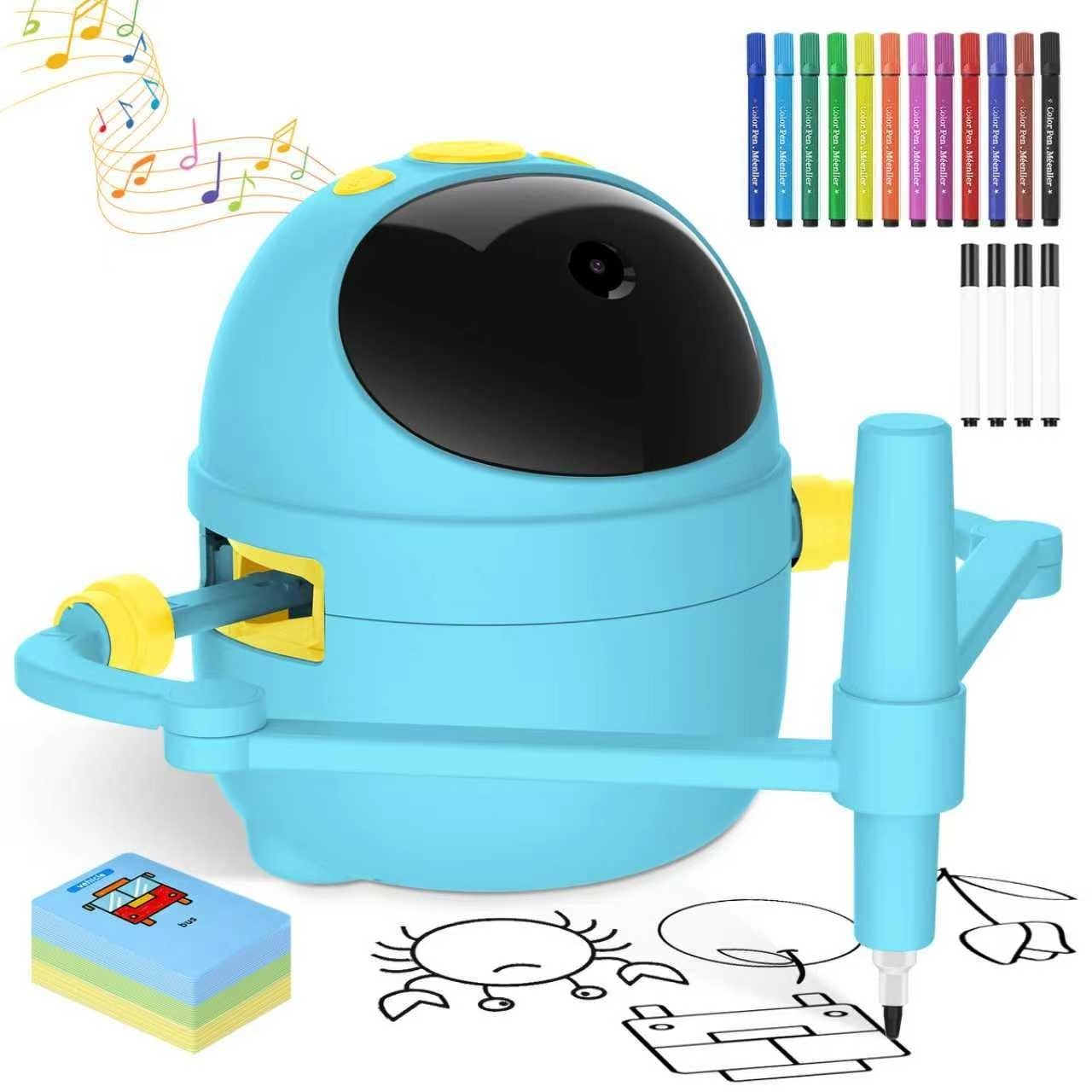 Kids Drawing Robot with Camera, 150 Learning Cards & 17 Colored Pens, STEM Art M