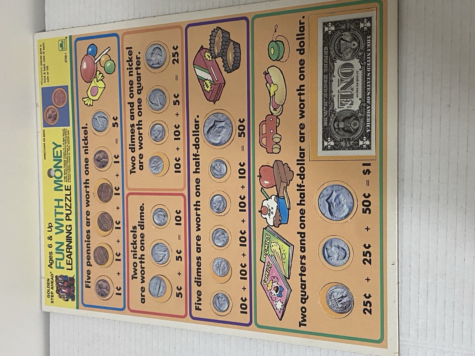 1985 Vintage Golden Step Ahead learning Tray Puzzle Fun with Money