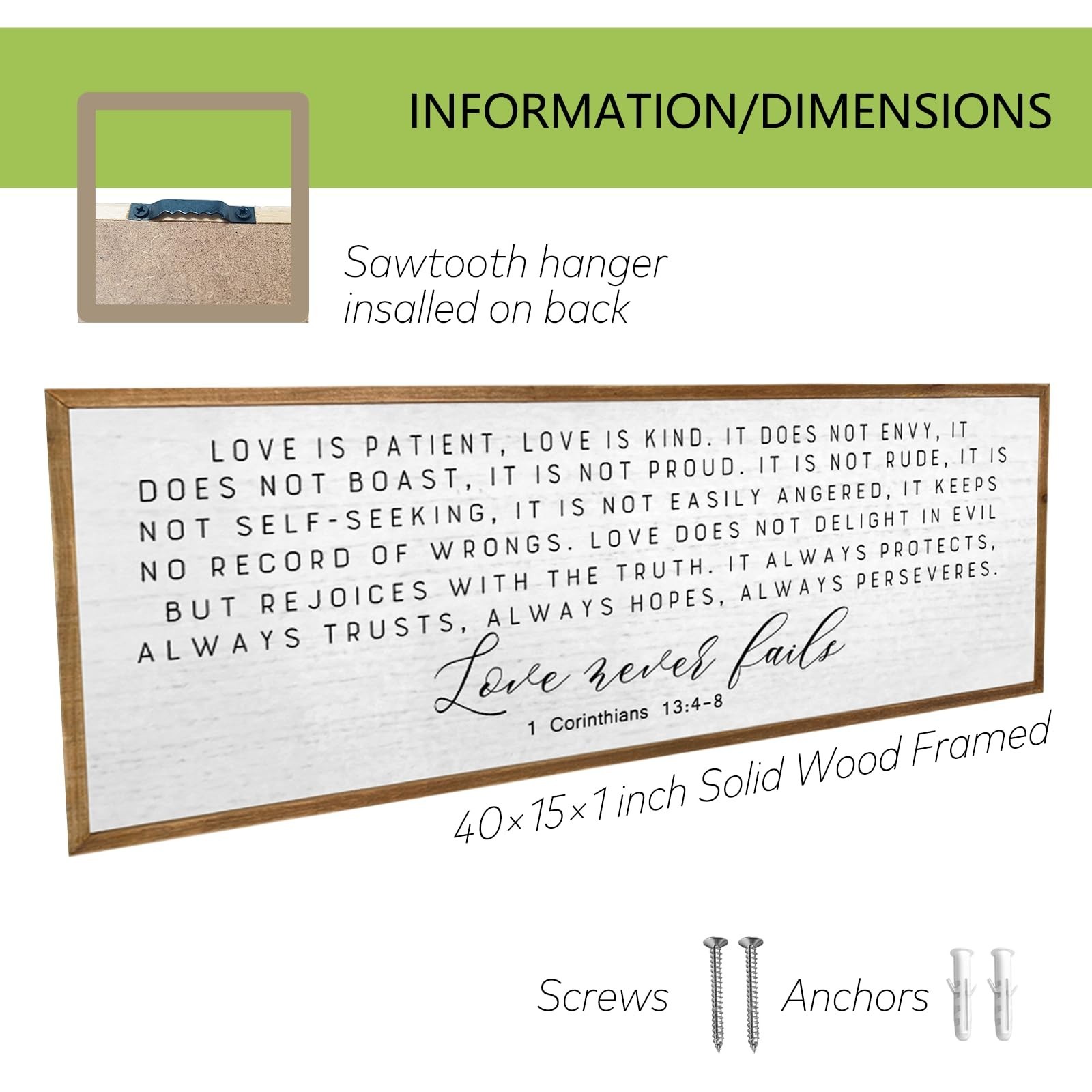 TQianJiang Christian Wall Art 1 Corinthians 13:4-8 Bible Verse Wall Art Love …