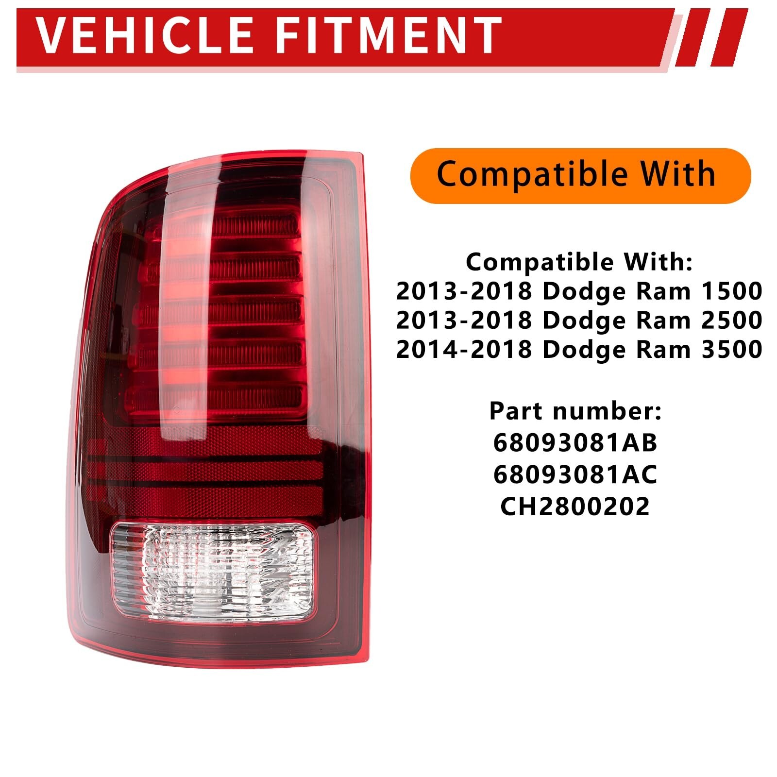 Tail Light Compatible With 2013-2018 Dodge Ram 1500 2500/2014-2018 Dodge Ram …