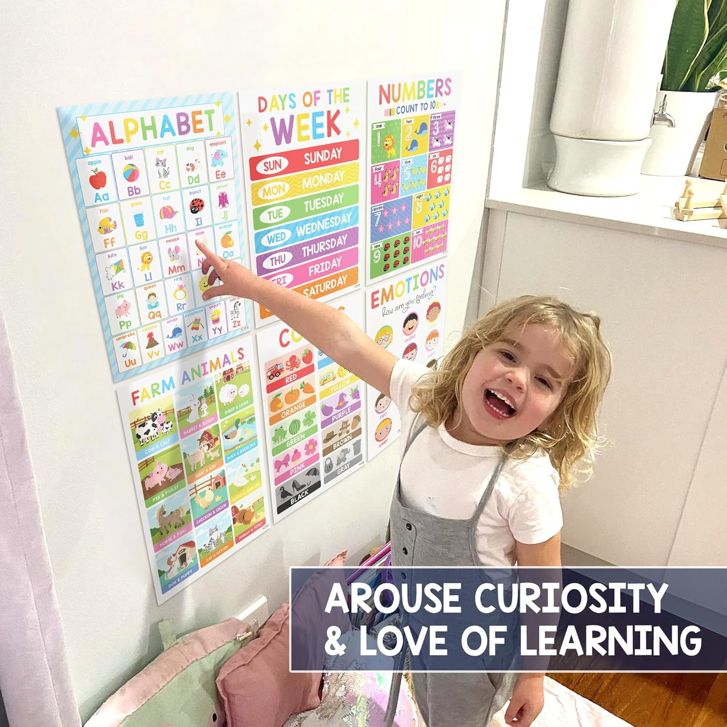 18 Laminated Preschool Learning Posters Alphabet Number Chart for Toddlers