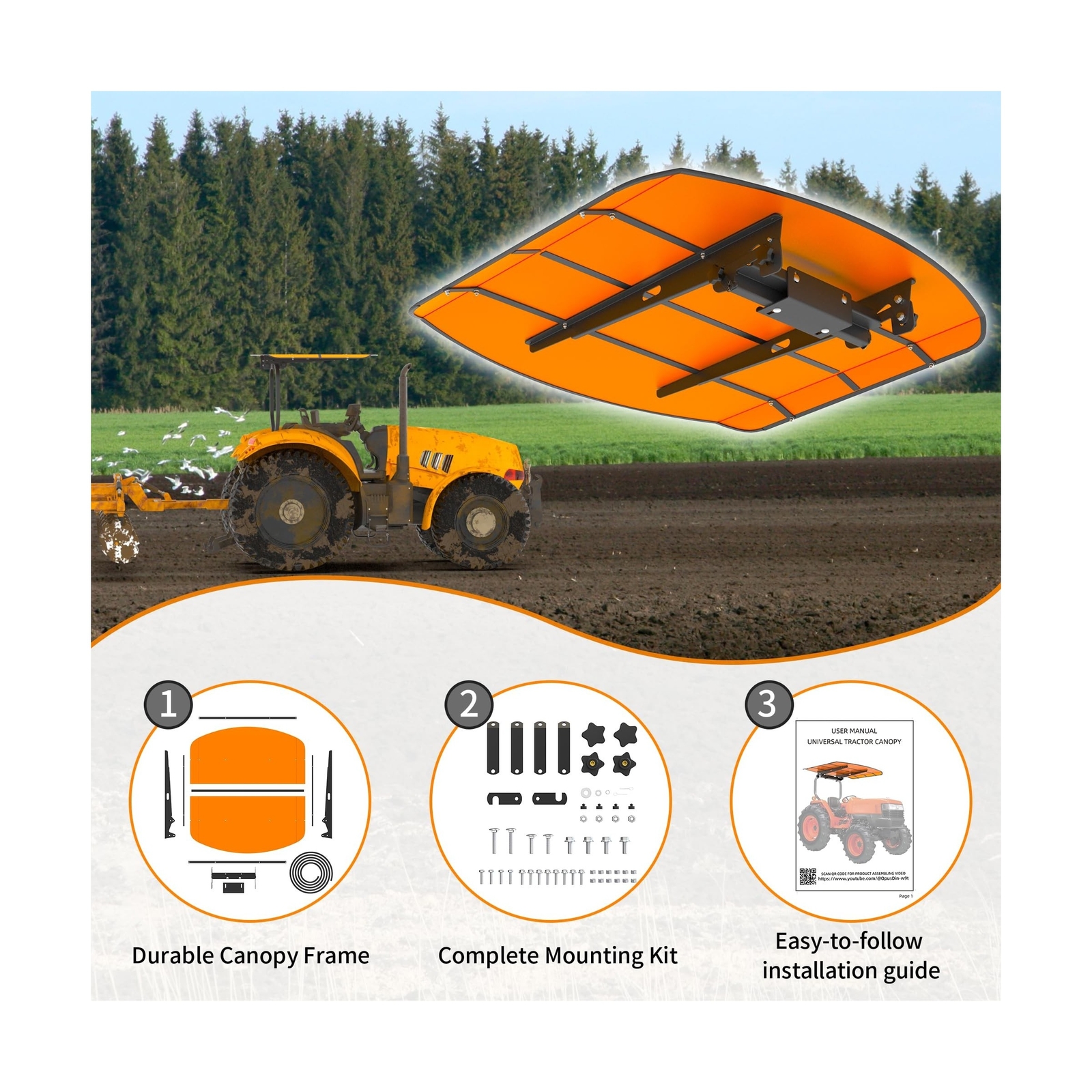 Mowers Canopy for ROPS 53.5-3/8″ X 53.5-3/8″ – High-Density Thermoplastic Umb…