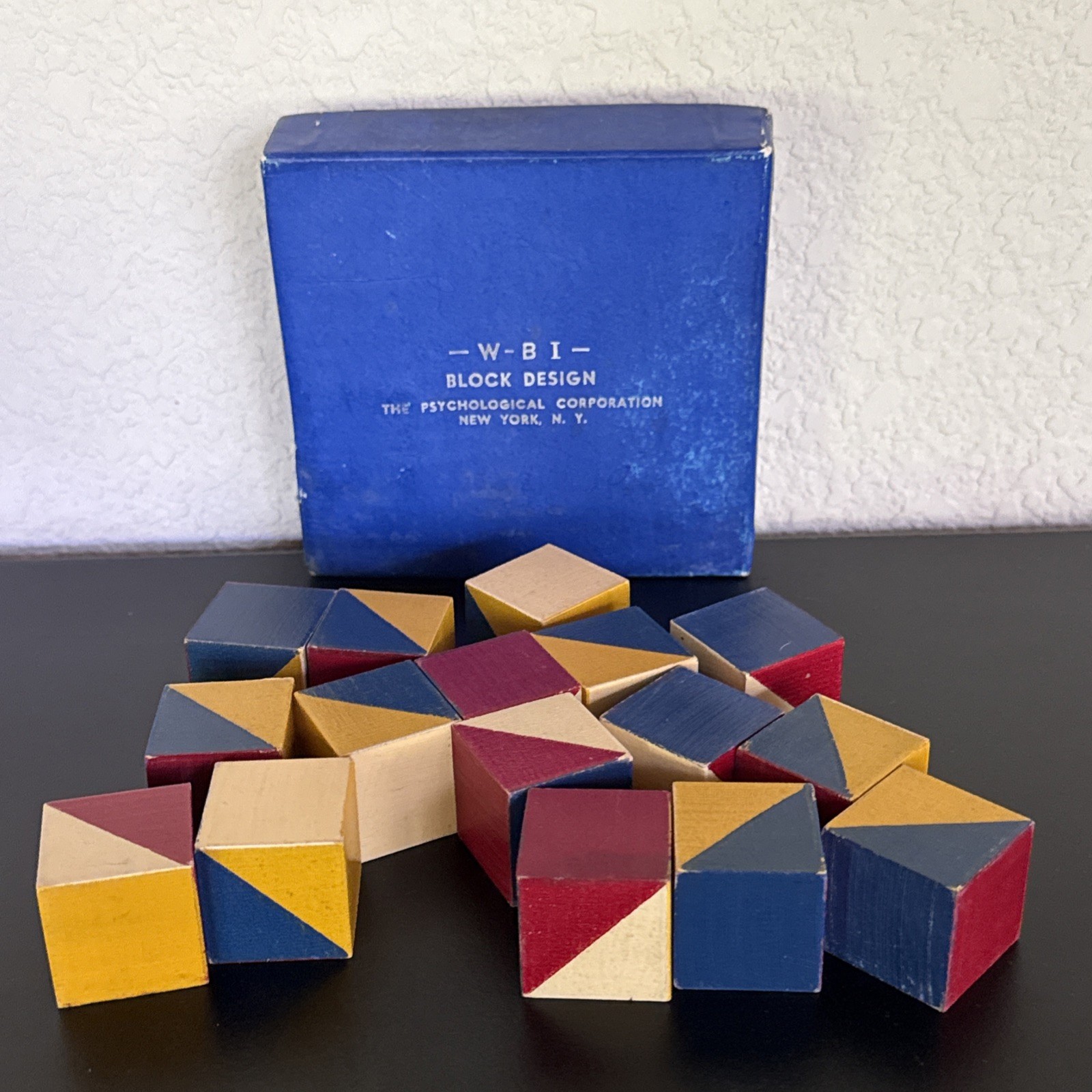 Vintage WBI Block Design Test – 16 Blocks – Kohs Style Wechsler IQ Test w/Box