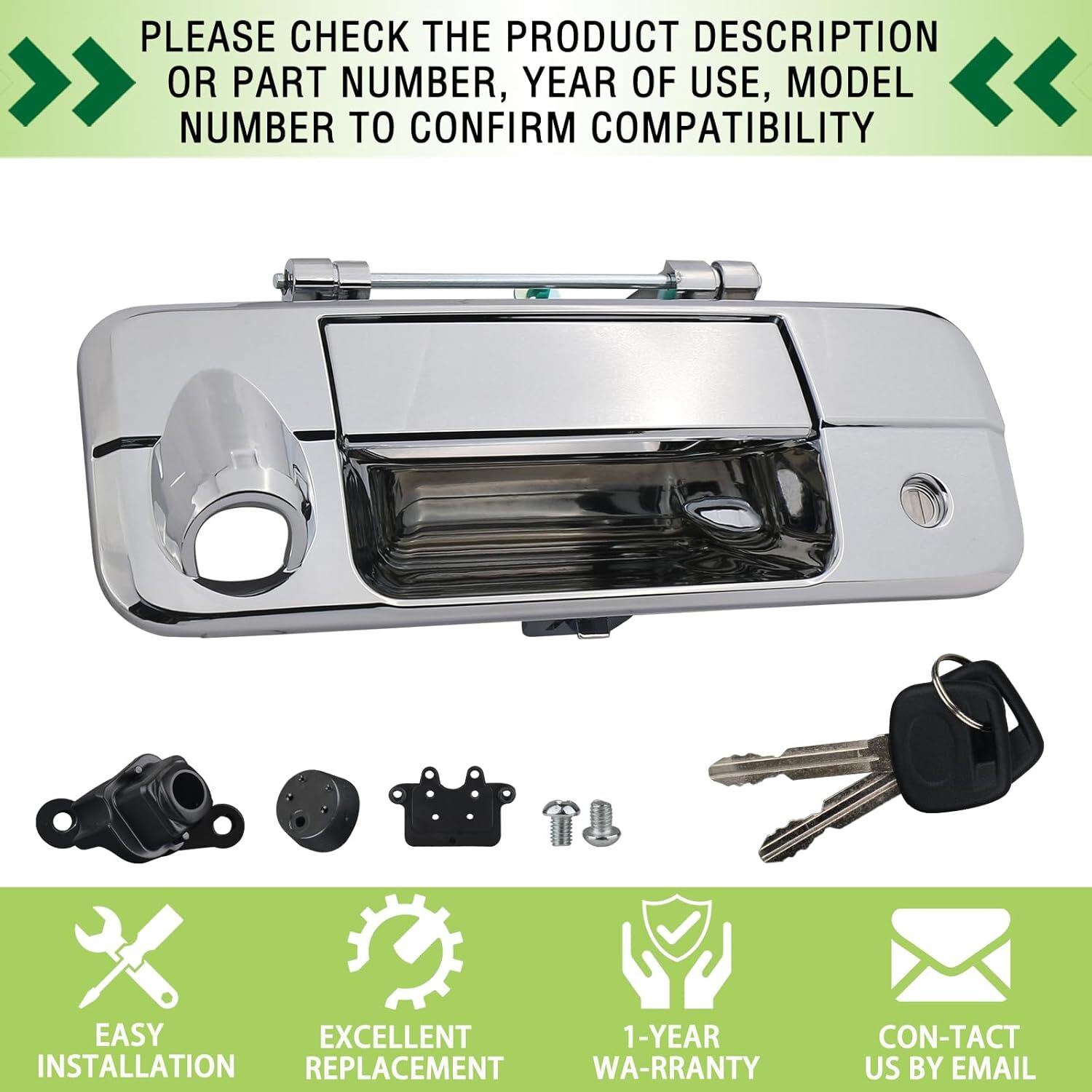 Chrome Tailgate Handle with Rear Camera Hole Liftgate Latch Handle with Key Lock
