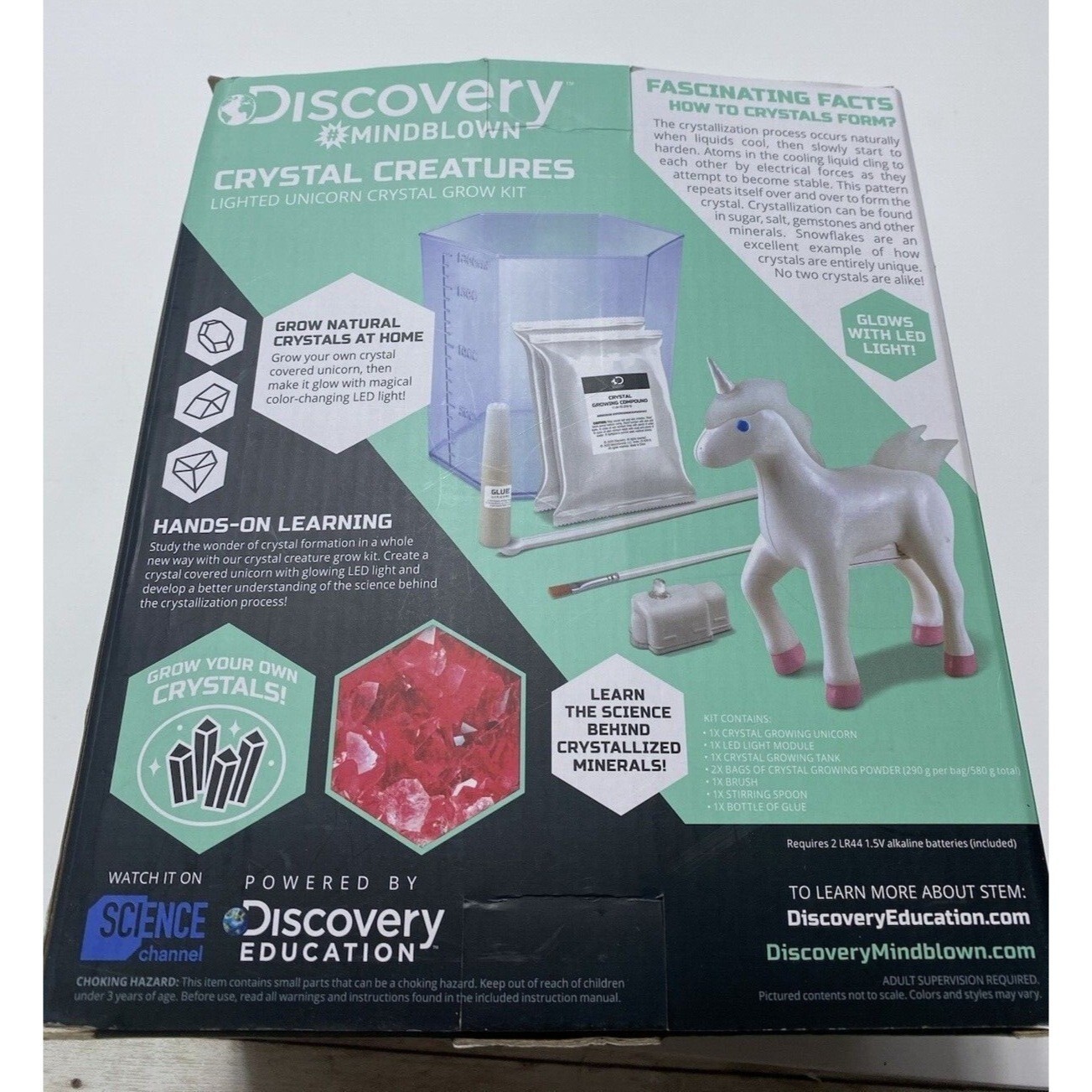 Discovery Crystal Creatures Light-Up Unicorn STEM Crystal Growing Kit, New