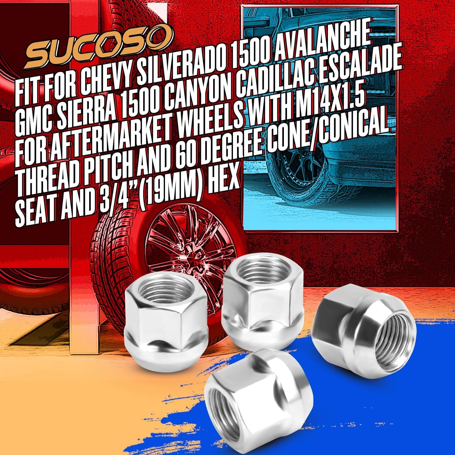 M14x1.5 Lug Nuts Replacement for Chevy Silverado Tahoe C/K2500 Suburban, GMC Sie