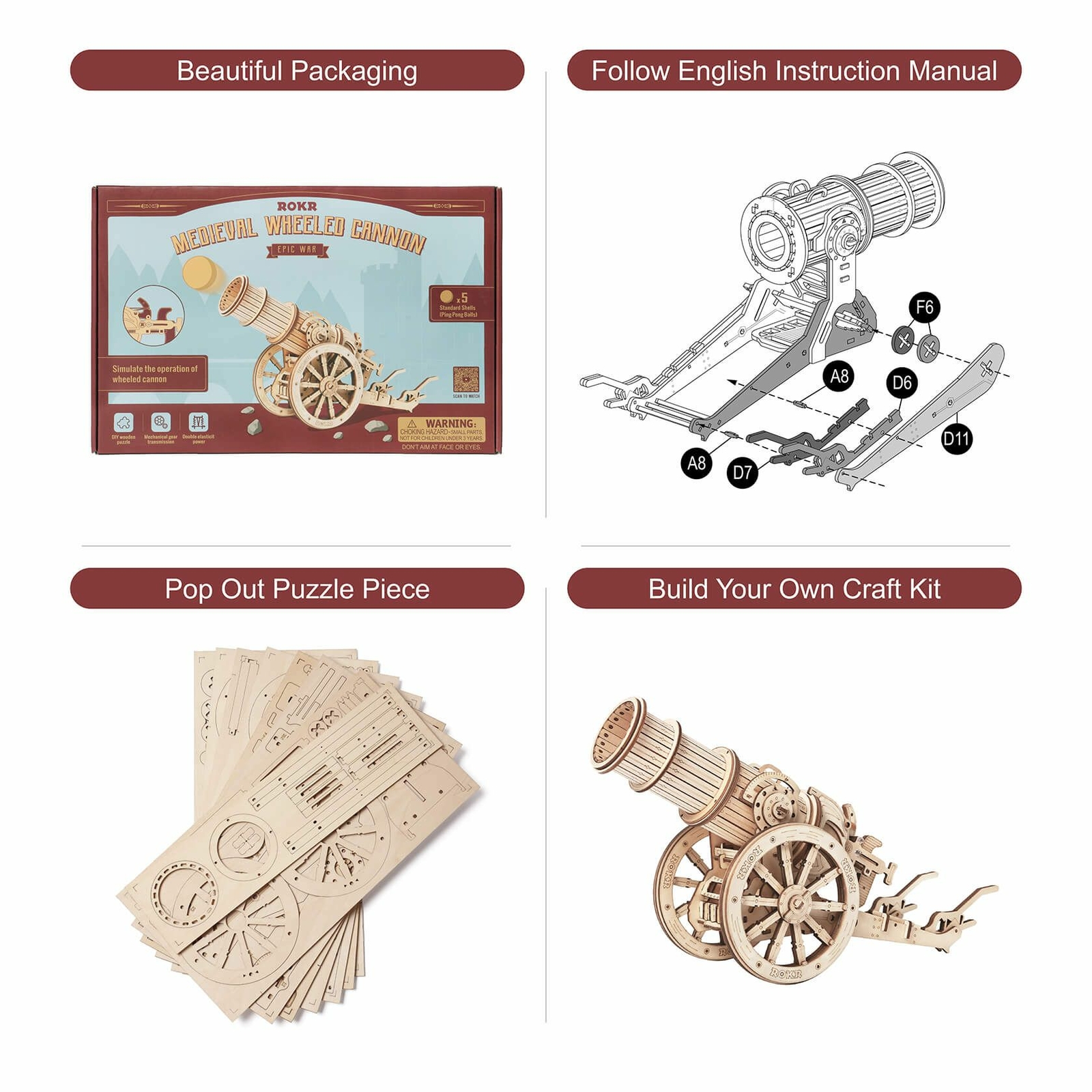 Wooden Puzzle 3D Toy Artillery Model Siege Assembly Gift DIY Game Children Xmas