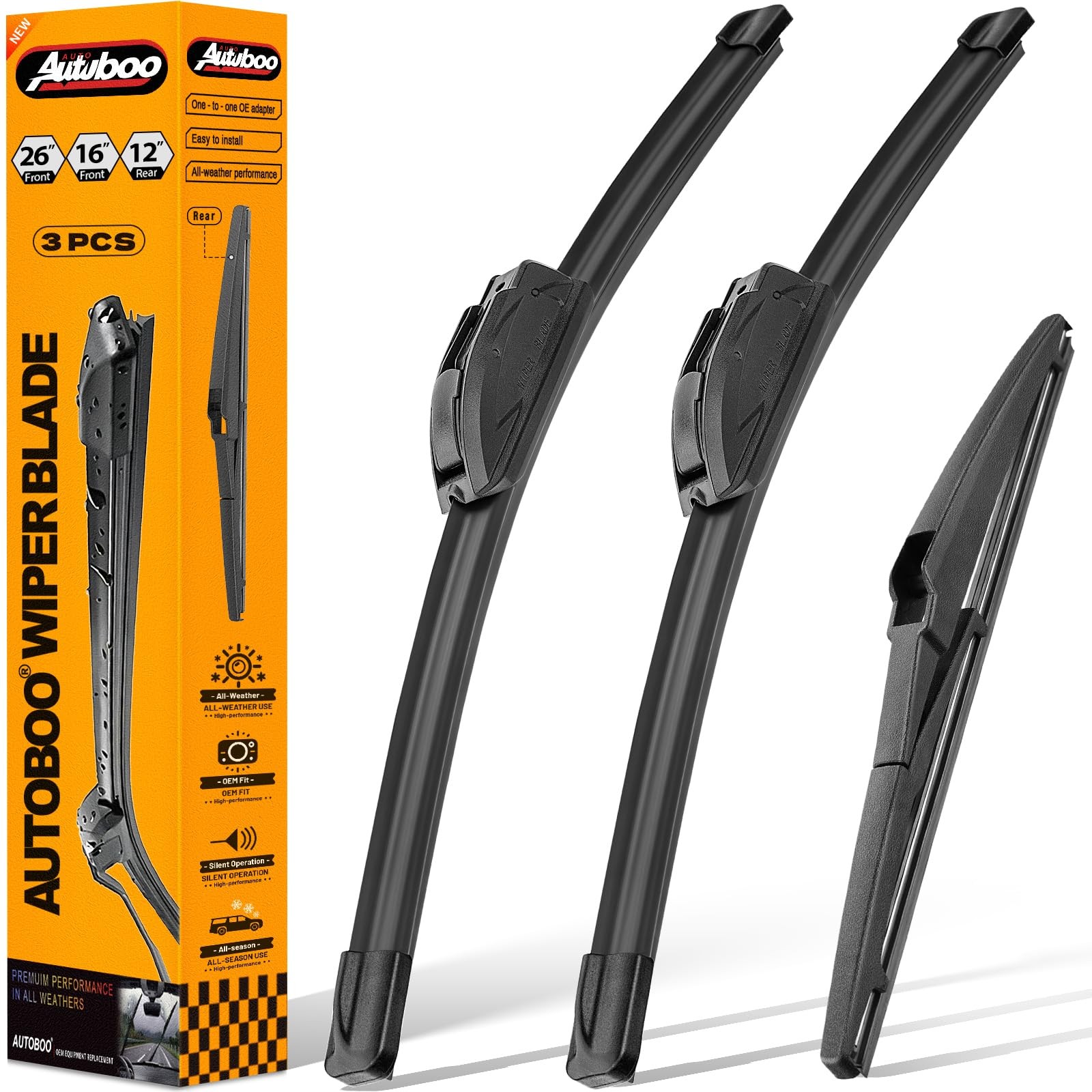 26″+16″ Windshield Wipers with 12″ Rear Wiper Blade 26″+16″/12″