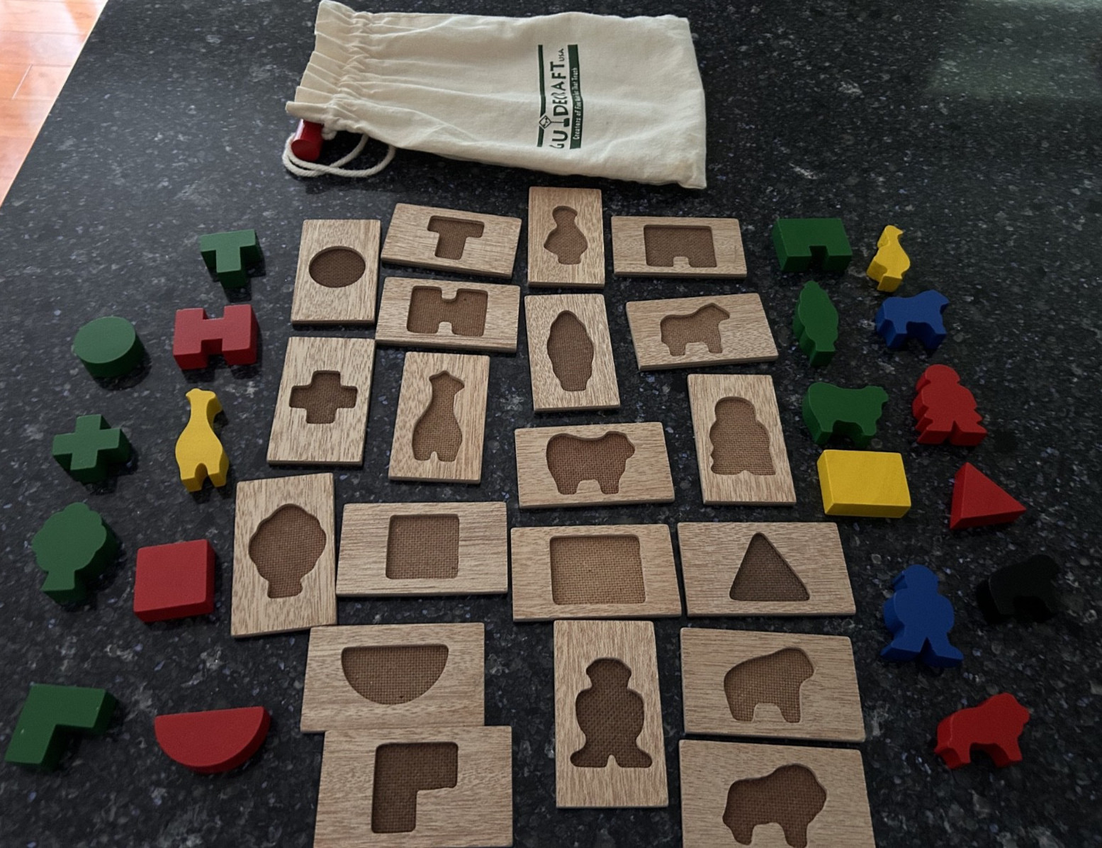 Vintage Guidecraft 3D Feel and Find – Wooden Sensory Matching Game w/Canvas Bag