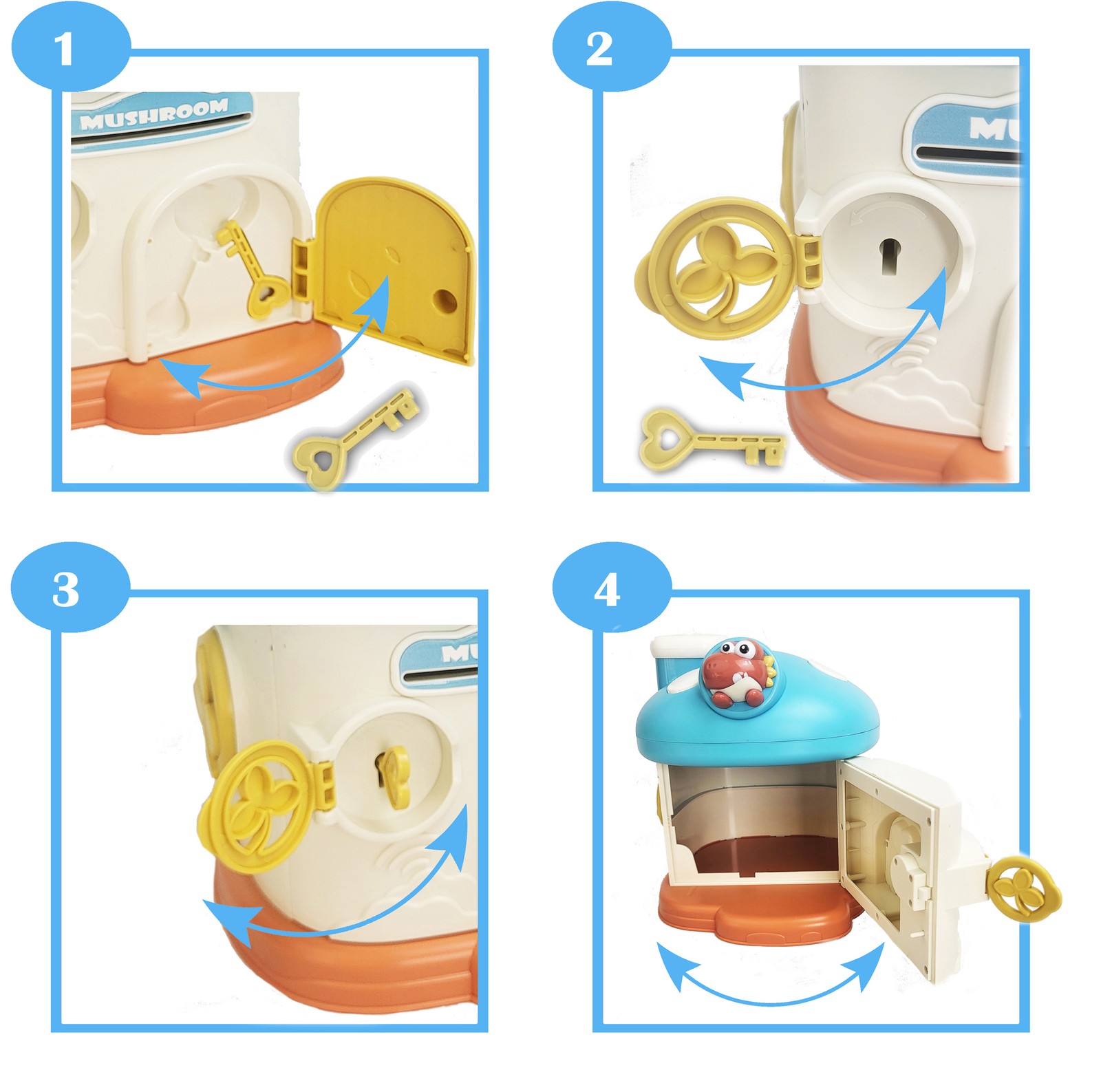 Whimsical Mushroom Piggy Bank Variation Listing with Secure Lock and Keys
