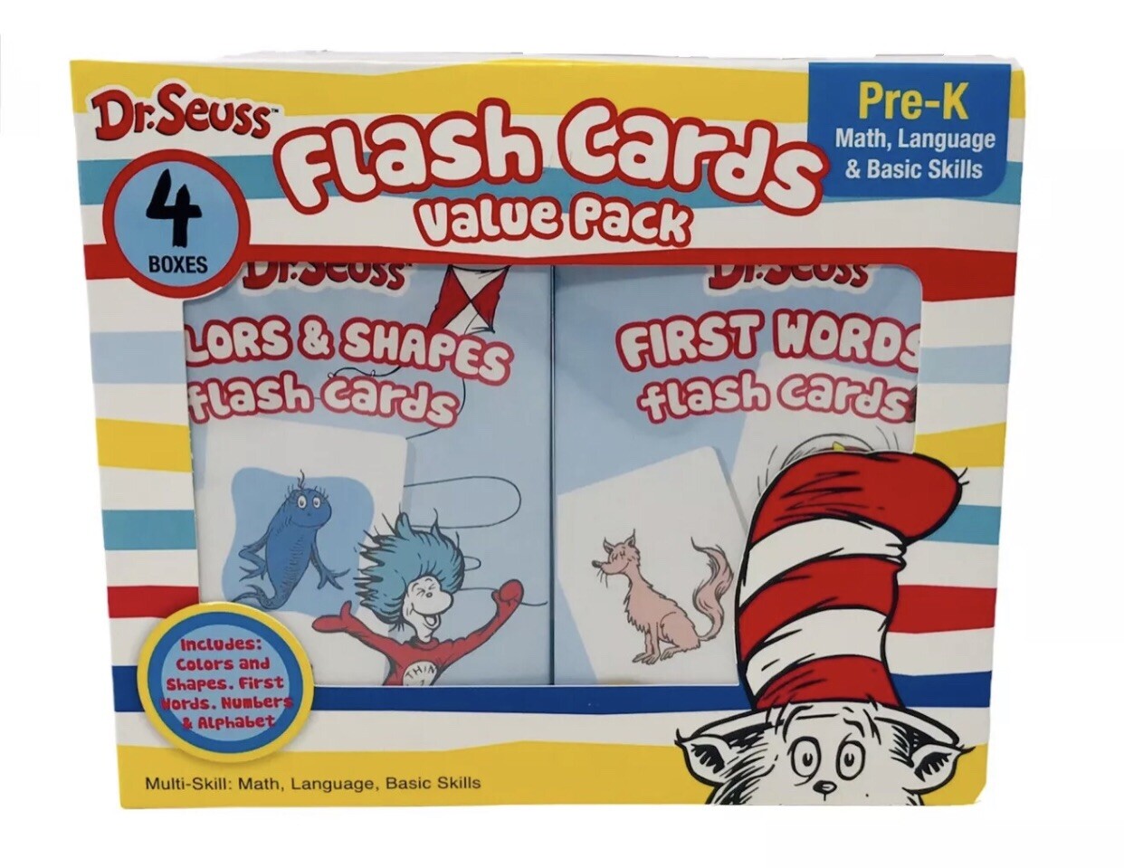 Dr. Seuss Flash Cards 4 Boxes Pre-K 1st Words Alphabet Colors Numbers Shapes New
