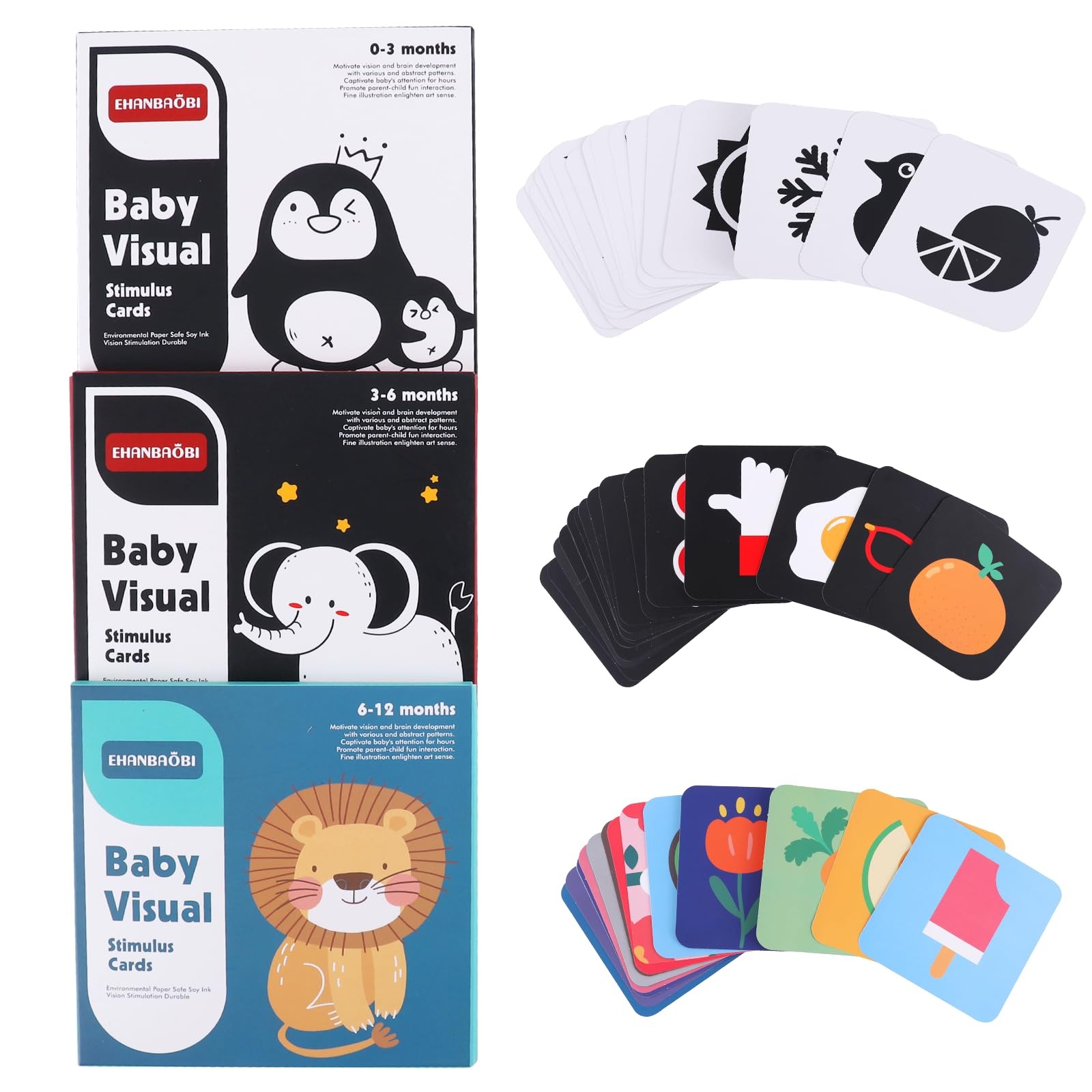 High Contrast Baby Flashcards 96 Pcs 192 Pages Black White Colorful Visual Se…