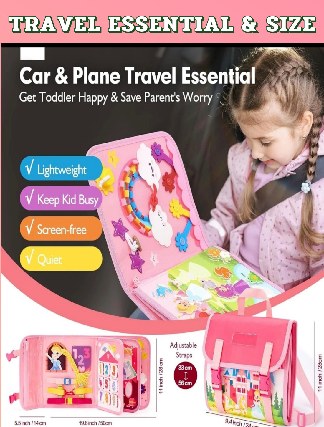 Busy Board Backpack Intelligence Learning Toy Travel Essential Montessori