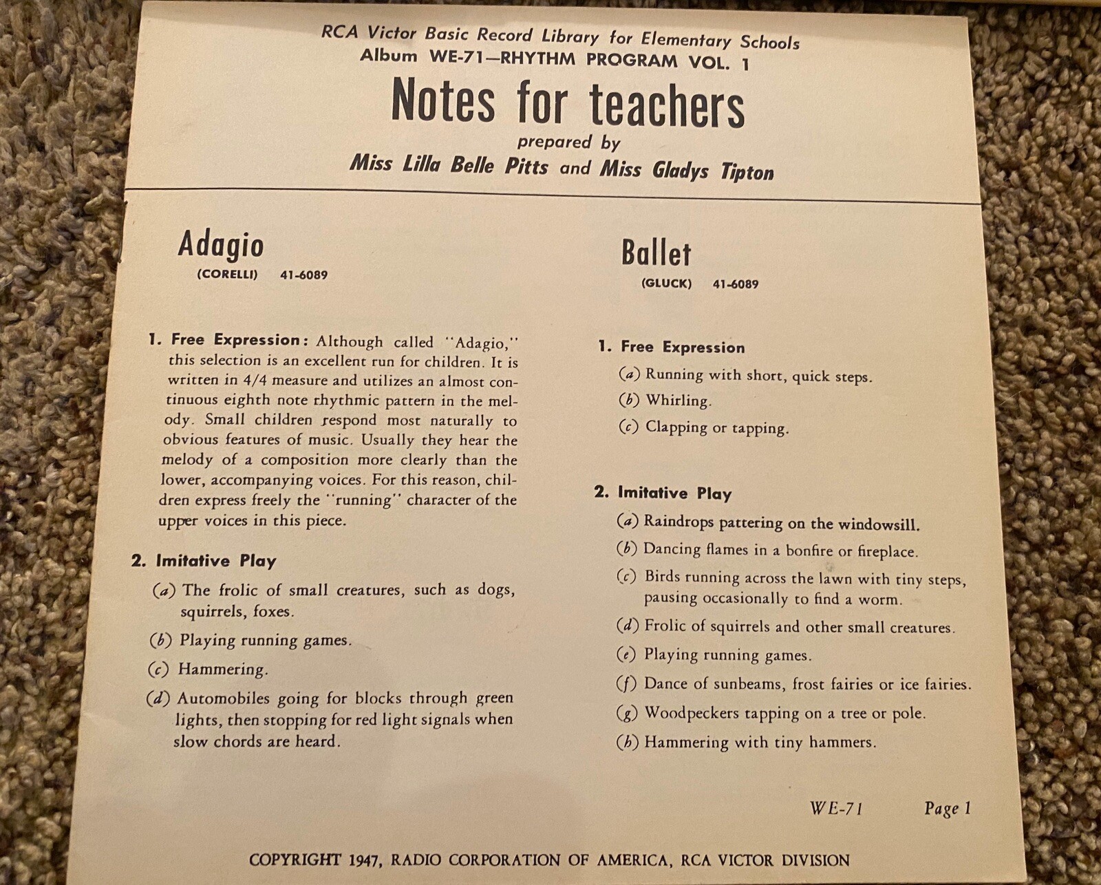 RCA Victory Record Library For Elementary Schools Activities Volume 1