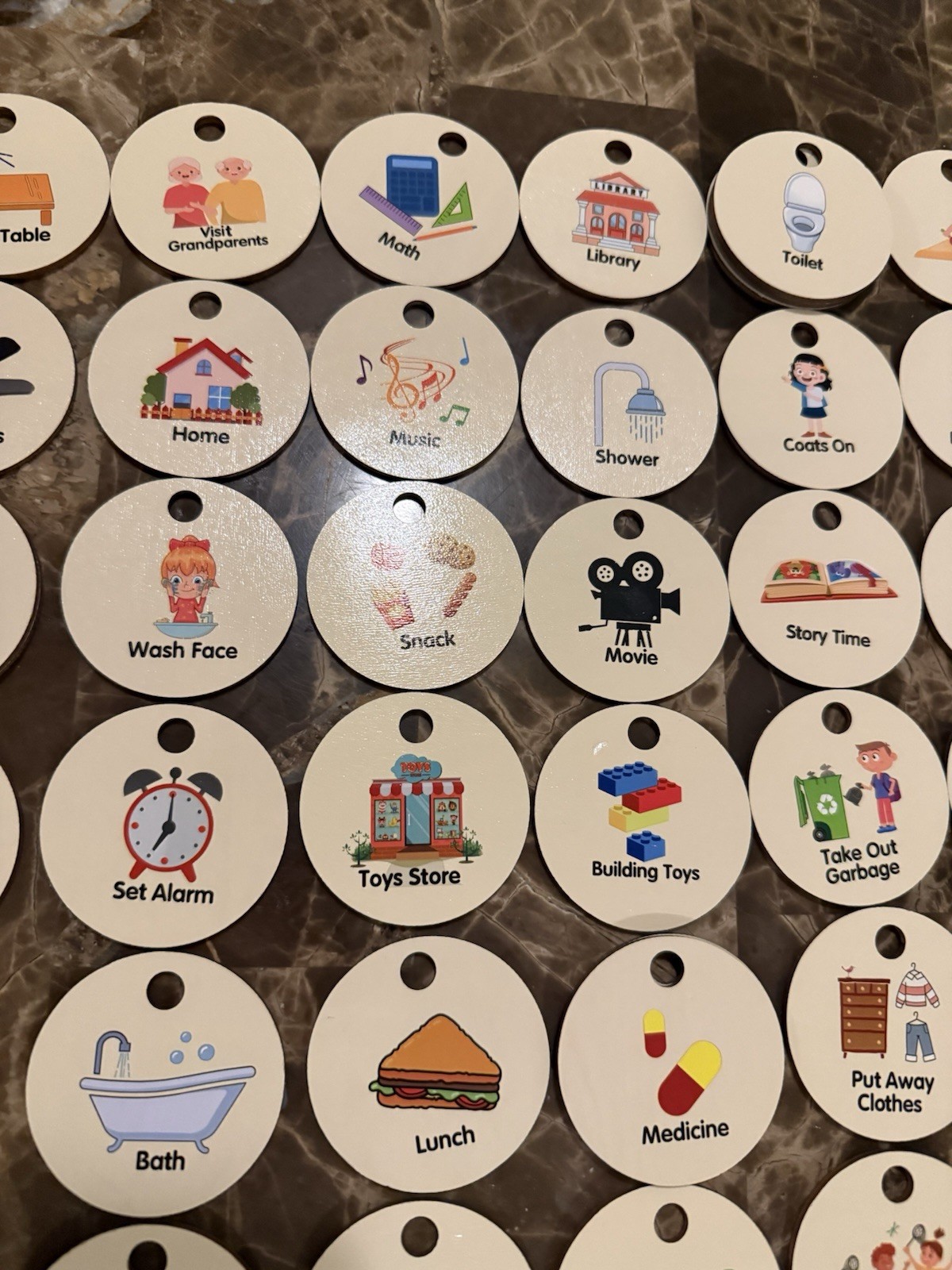 70 Daily Activities Wooden Tokens