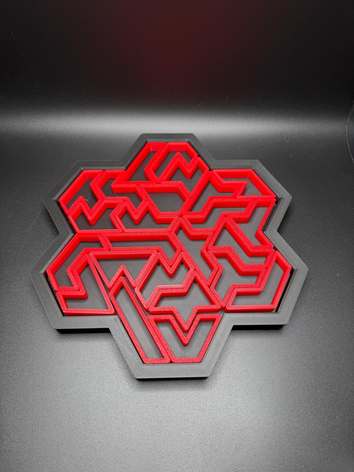 3D Printed Heptiamond Snowflake Puzzle with Box – Challenging Educational Teaser