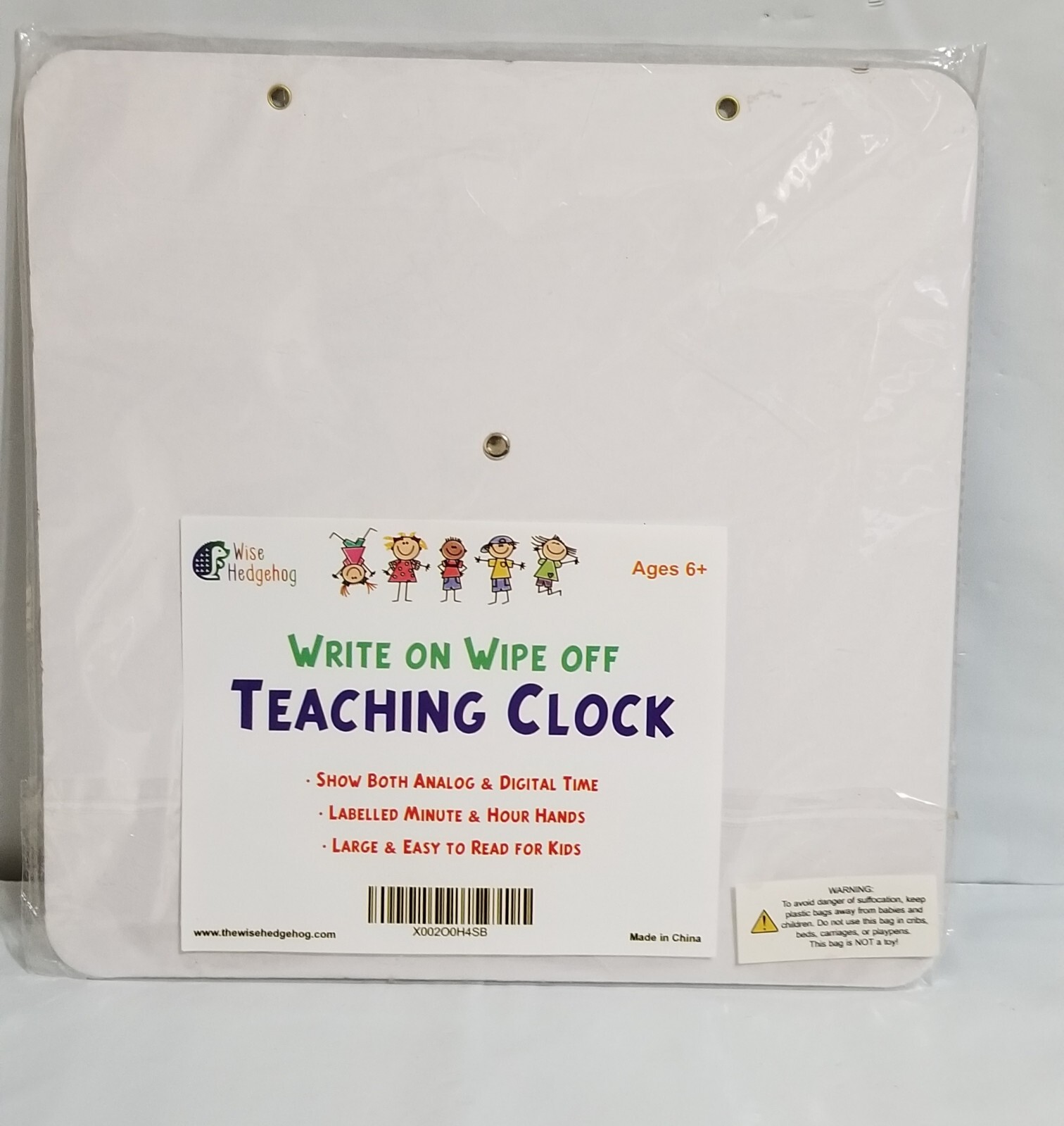 Wise Hedgehog Write & Wipe Teaching Kids Telling Time Learning Clock New Sealed