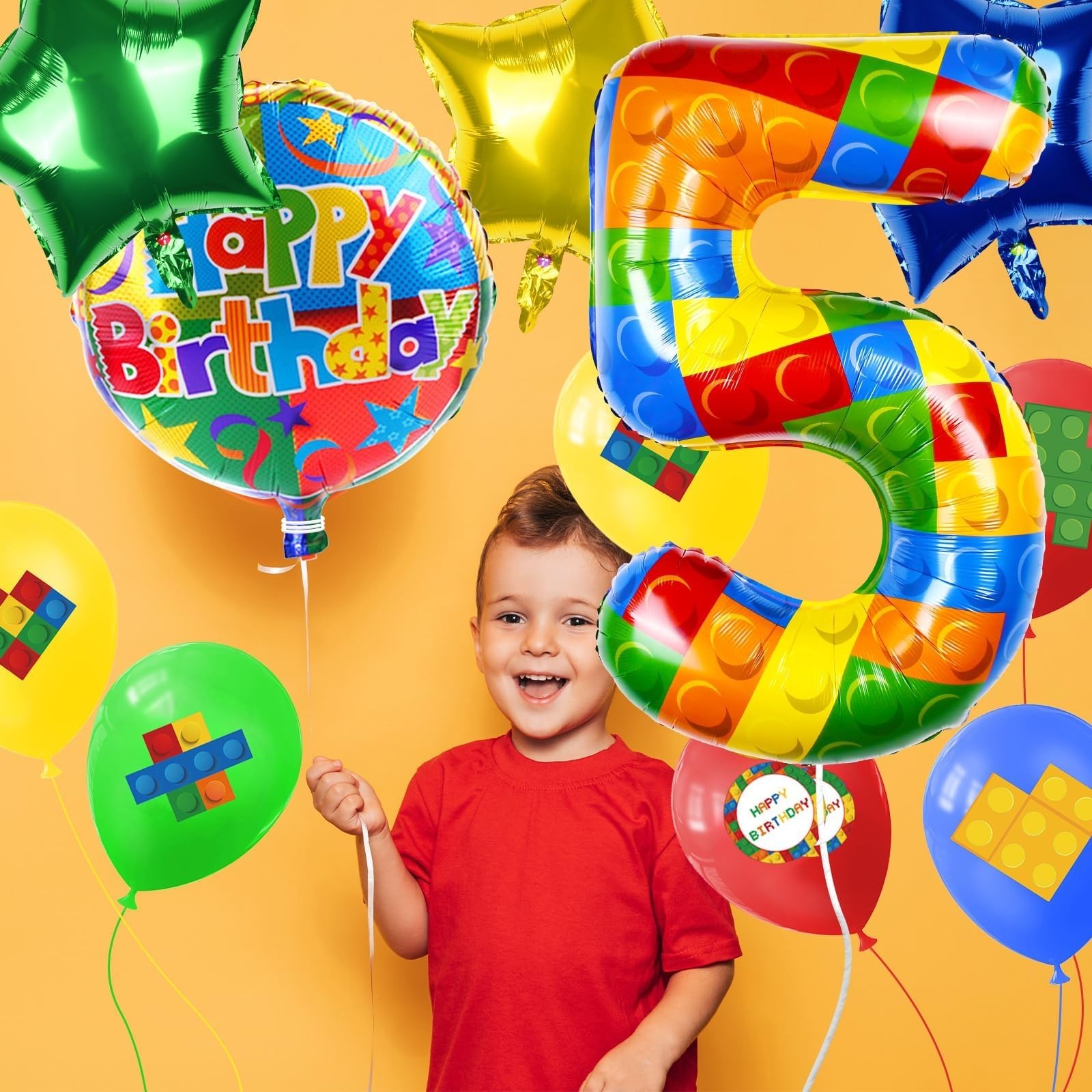 40 Inch Building Block Number Balloon, Colorful Number Block Foil Number 5 Ba…