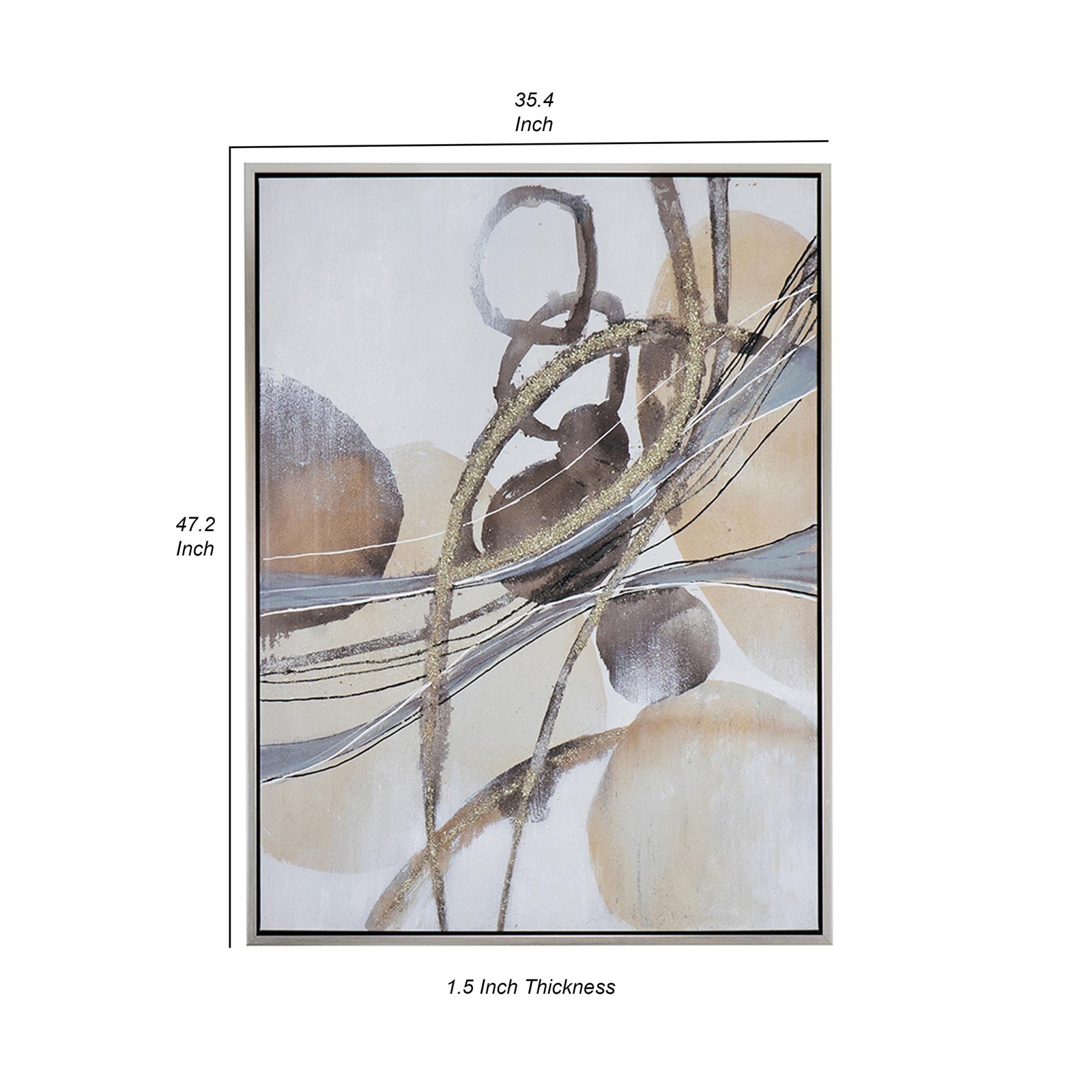 Benjara Bny 35 x 47 Abstract Wall Art Print – Brown/Silver