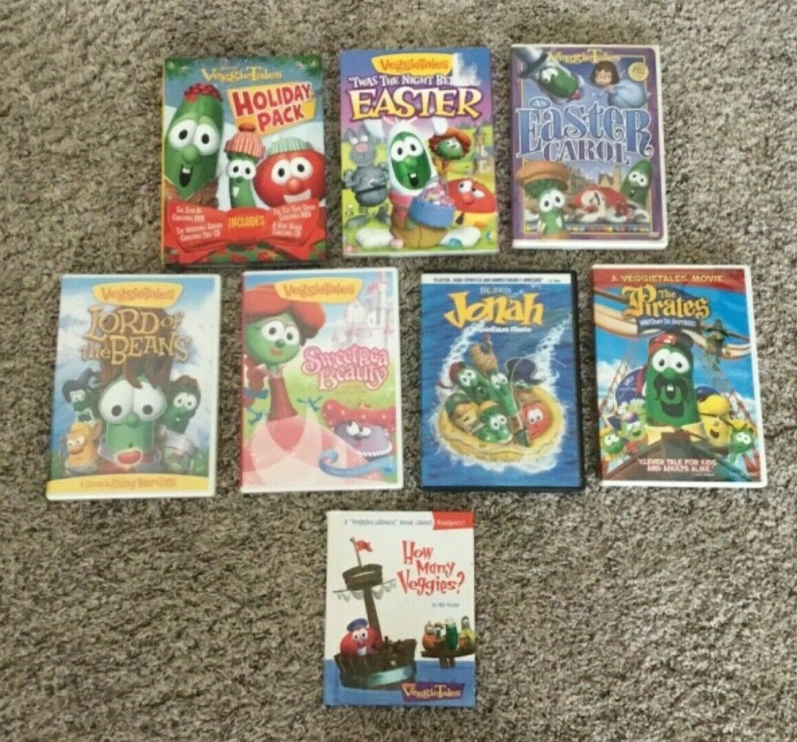 Veggie Tales-7 DVD-Beans Easter Carol Holiday Pack Jonah Pirates Sweetpea Beauty