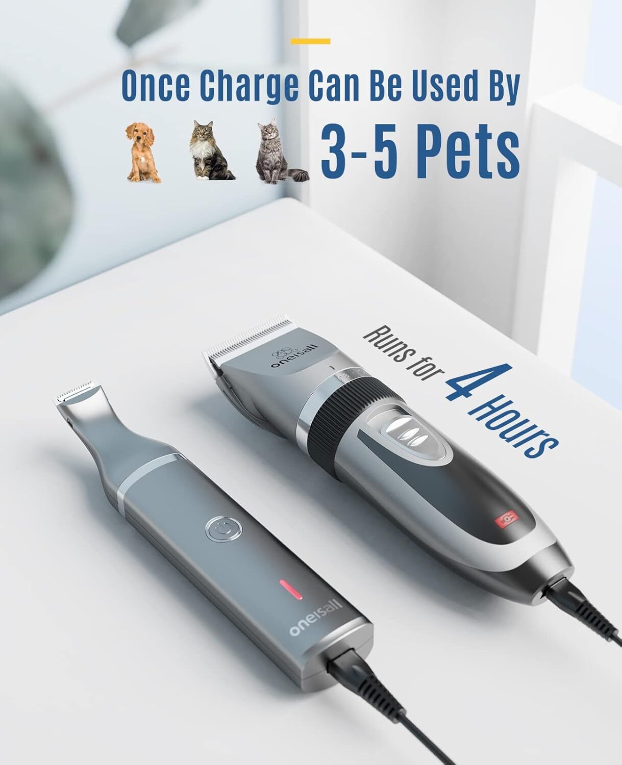 oneisall 2 in 1 Pet Cat & Dog Grooming Kit – Quiet Cordless Dog Clippers & Paw