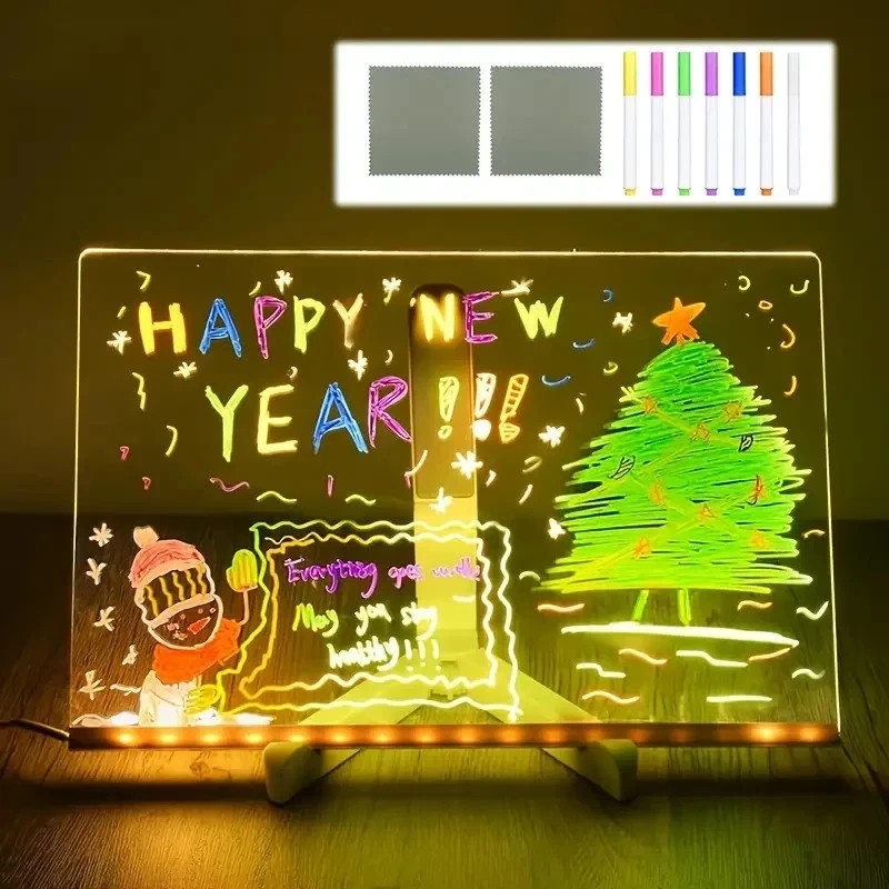 Colorful LED Writing Board & Night Light Erasable, 6 Vibrant Colors, Easy To Use