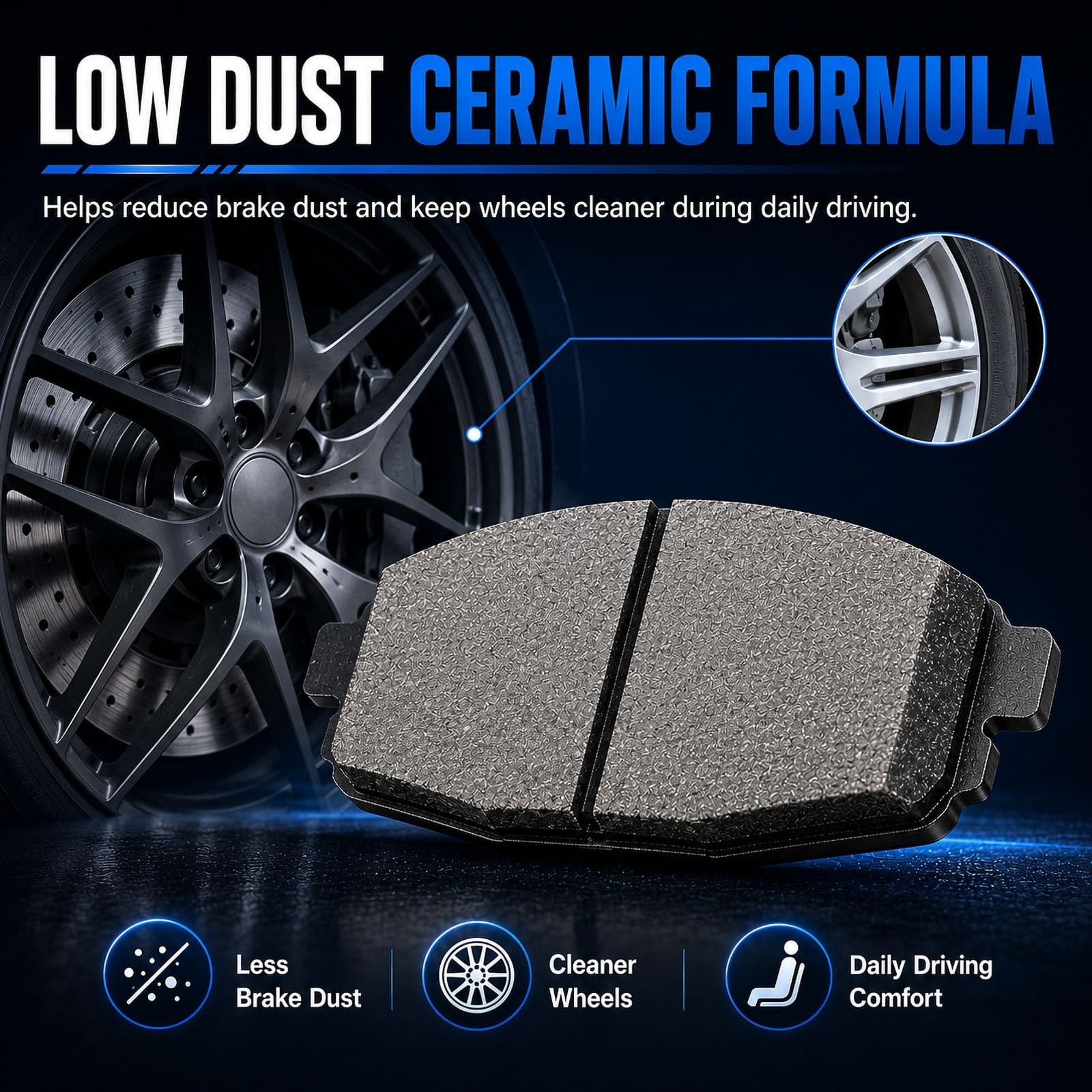 D1879 D2076 Front Rear Ceramic Brake Pads Set Fit For 2019-2021 Toyota RAV4,F…